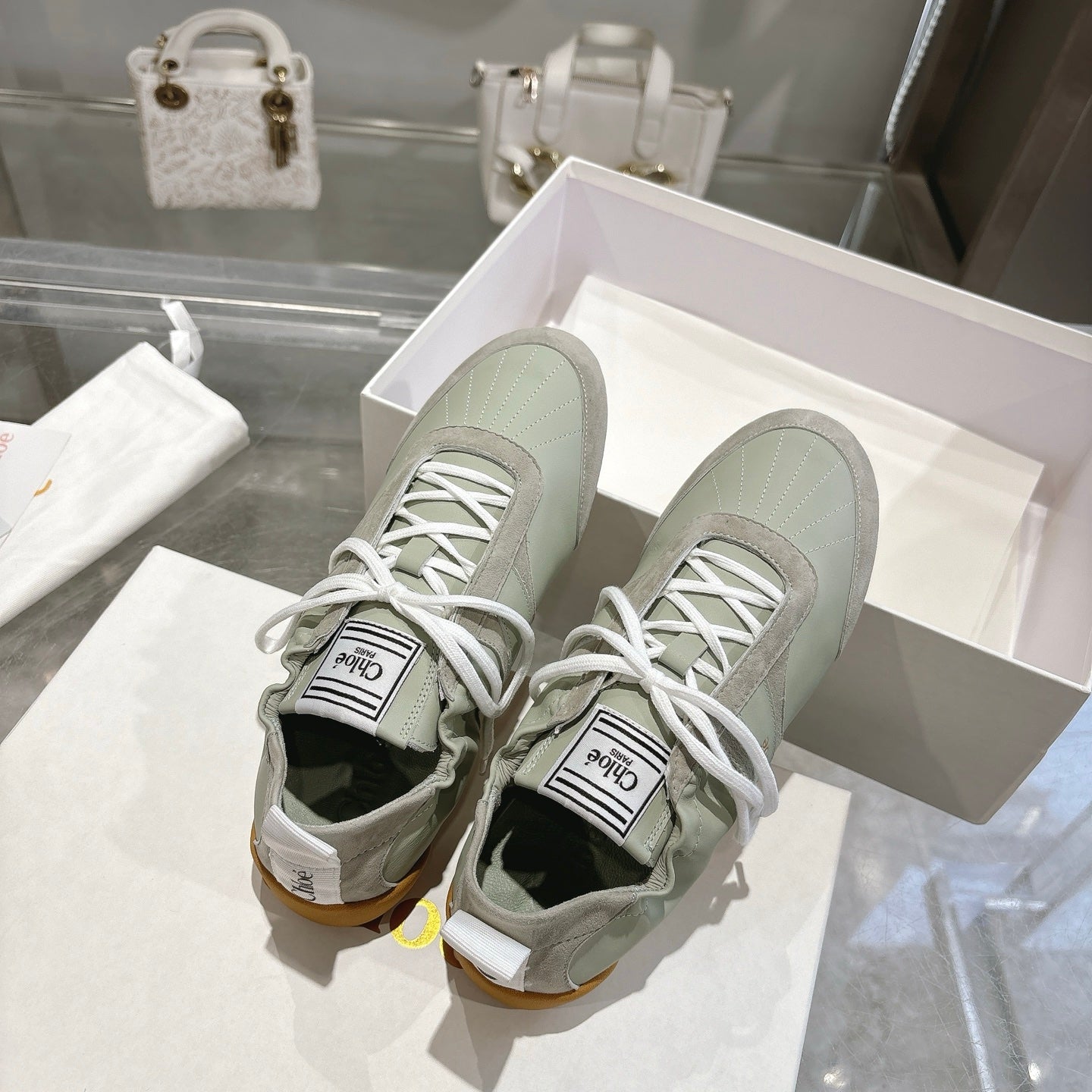 Chloe Sneaker casual shoes light sage green cowhide 518813