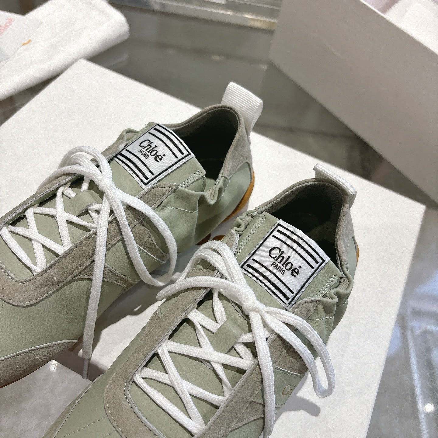 Chloe Sneaker casual shoes light sage green cowhide 518813