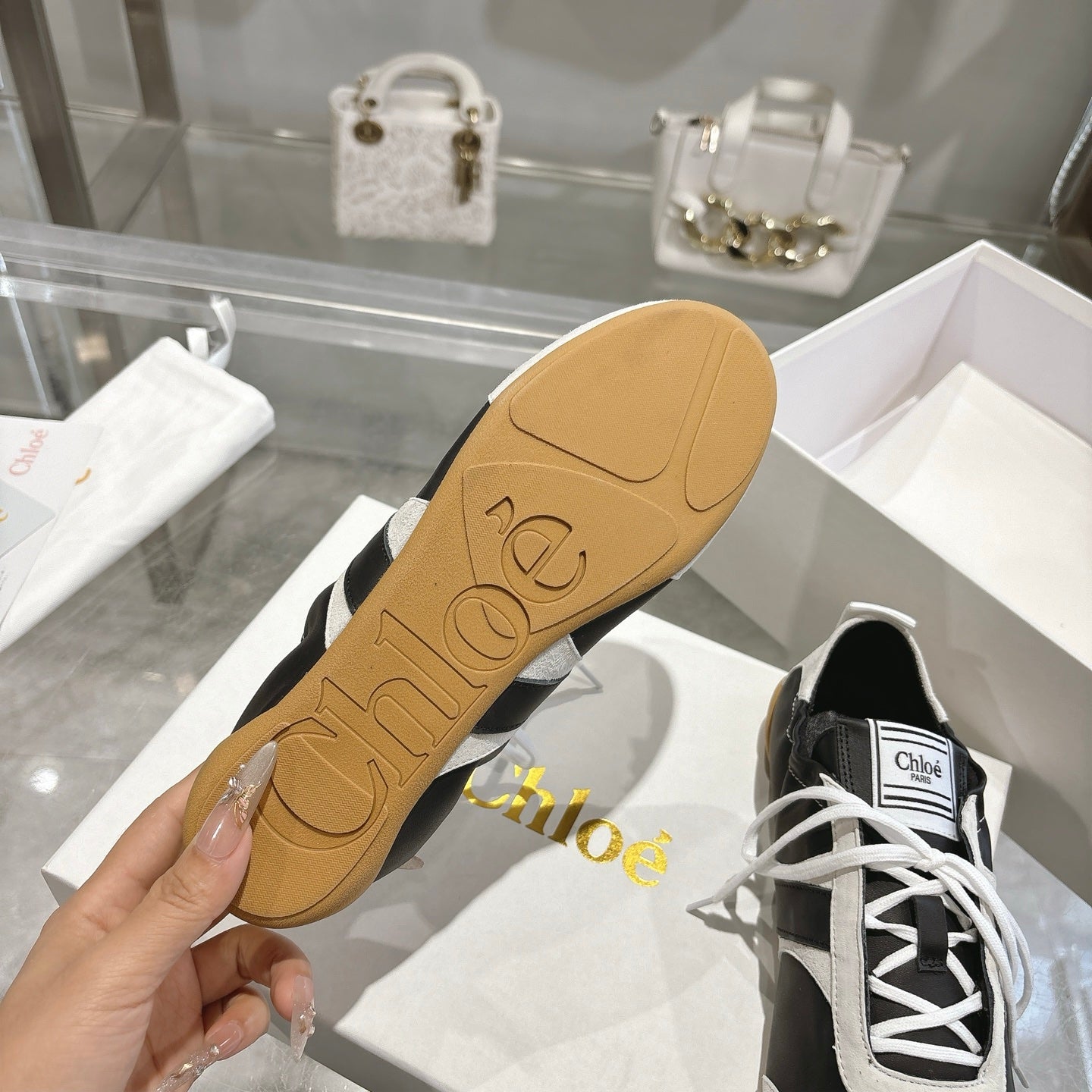 Chloe Sneaker casual shoes black white cowhide 518814
