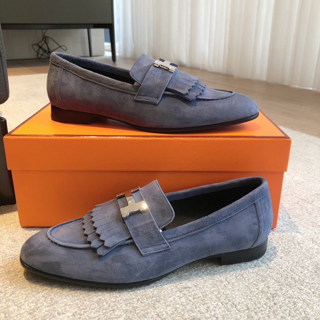 Royal Loafer Midnight Suede Calfskin With Fringe Detail And Silver Signature Buckle 509438