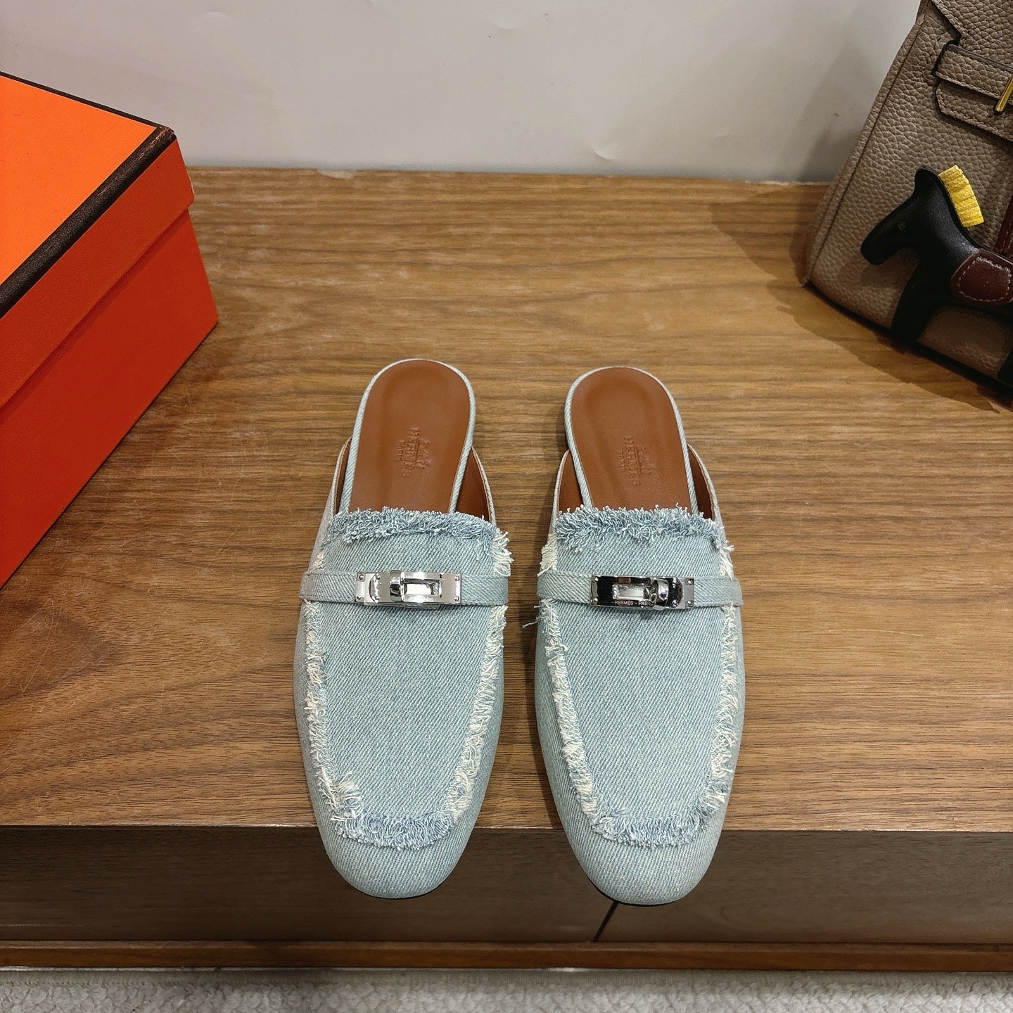 HM 26s Oz Mule In Light Blue Denim Silver Hardware