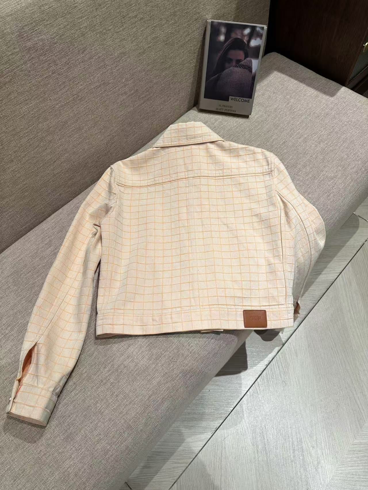 HM 25 Beige Plaid Denim Jacket 288390