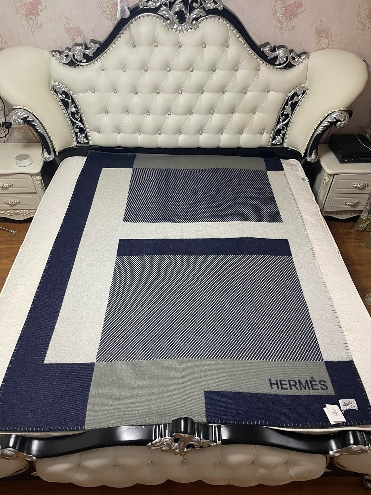 Hermes 26s Riviera Blanket 144x200cm Bleu Wool 528125