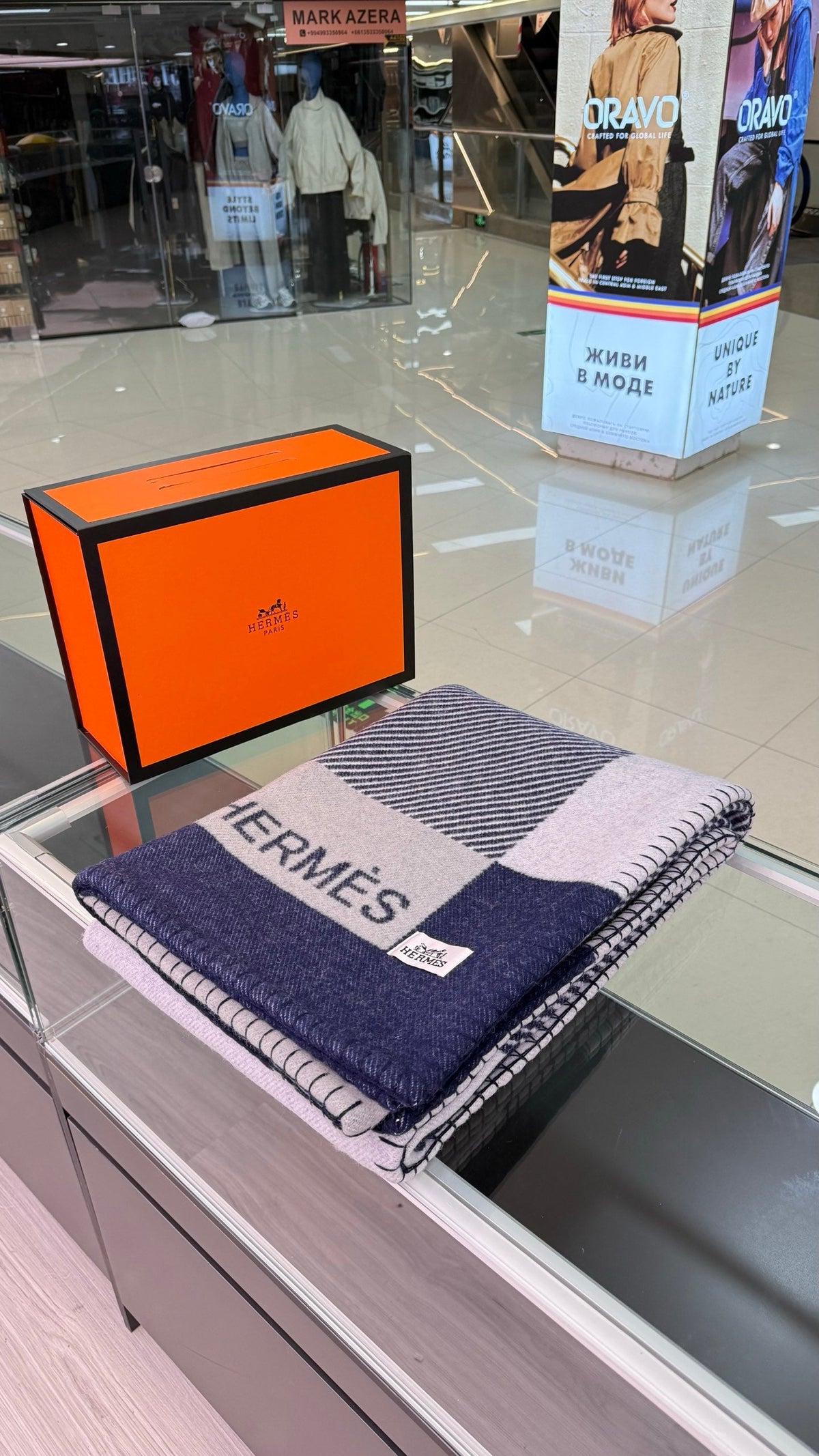 Hermes 26s Riviera Blanket 144x200cm Bleu Wool 528125