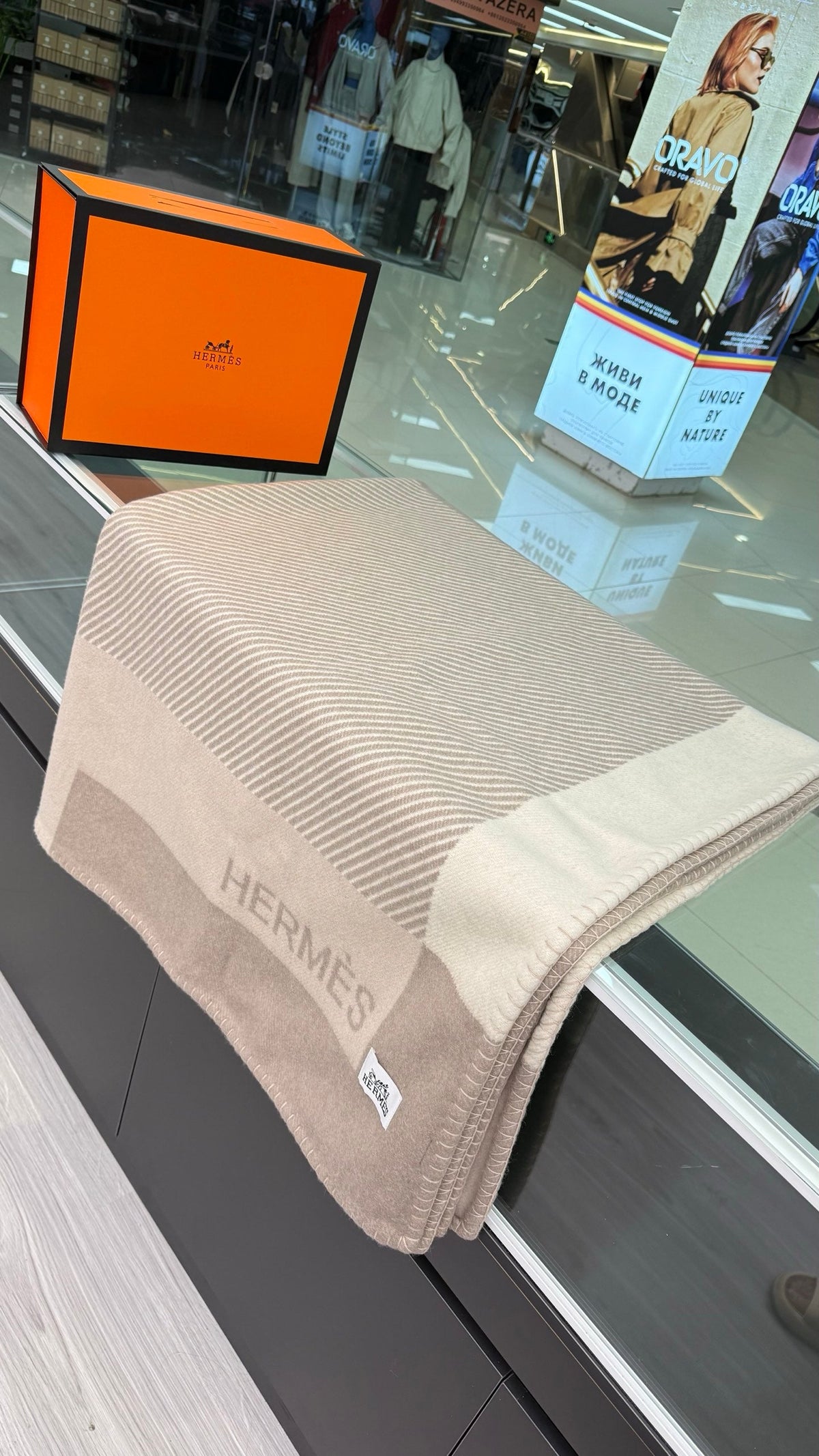 Hermes 26s Riviera Blanket 144x200cm Brown Wool 528127