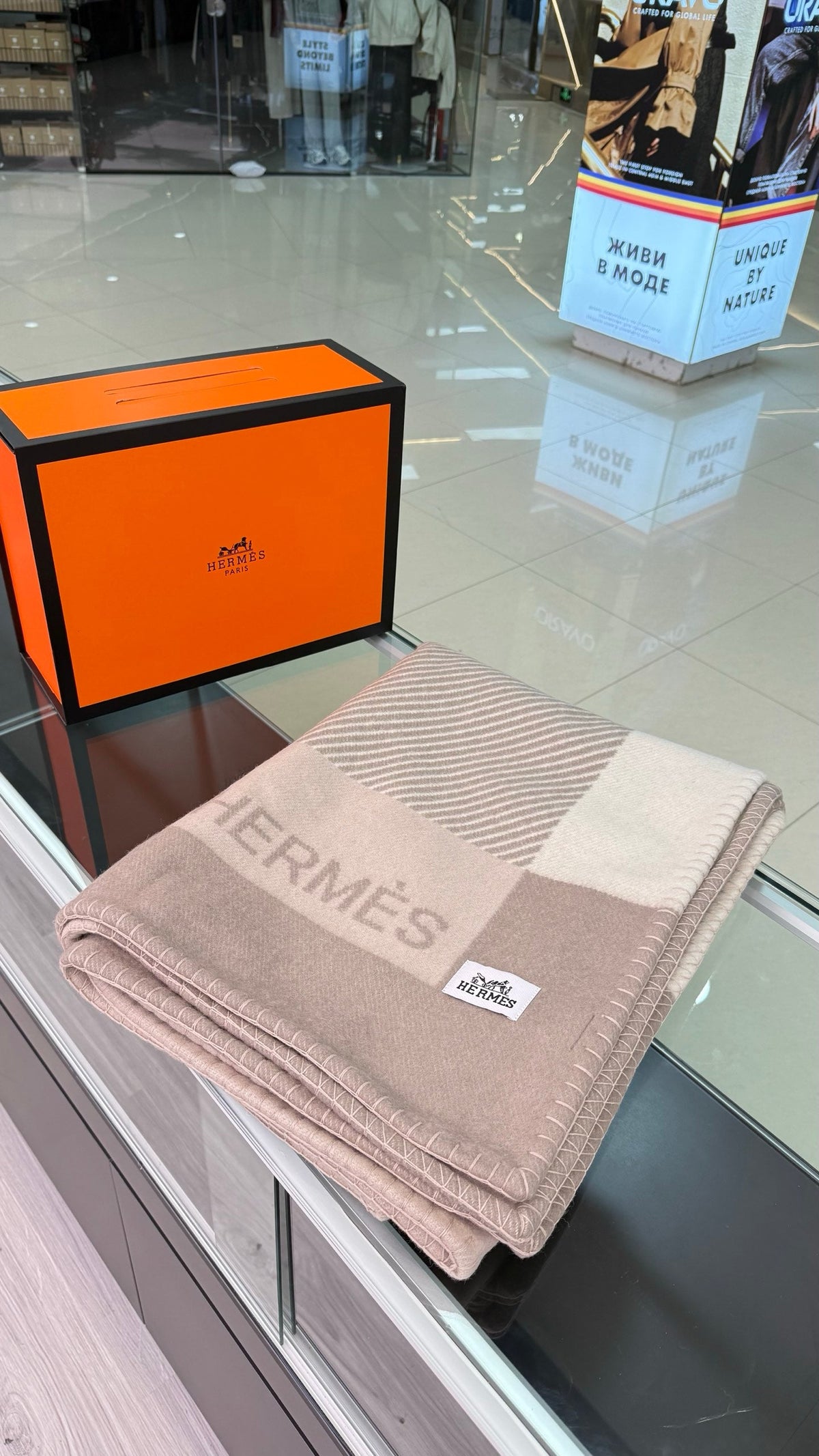 Hermes 26s Riviera Blanket 144x200cm Brown Wool 528127