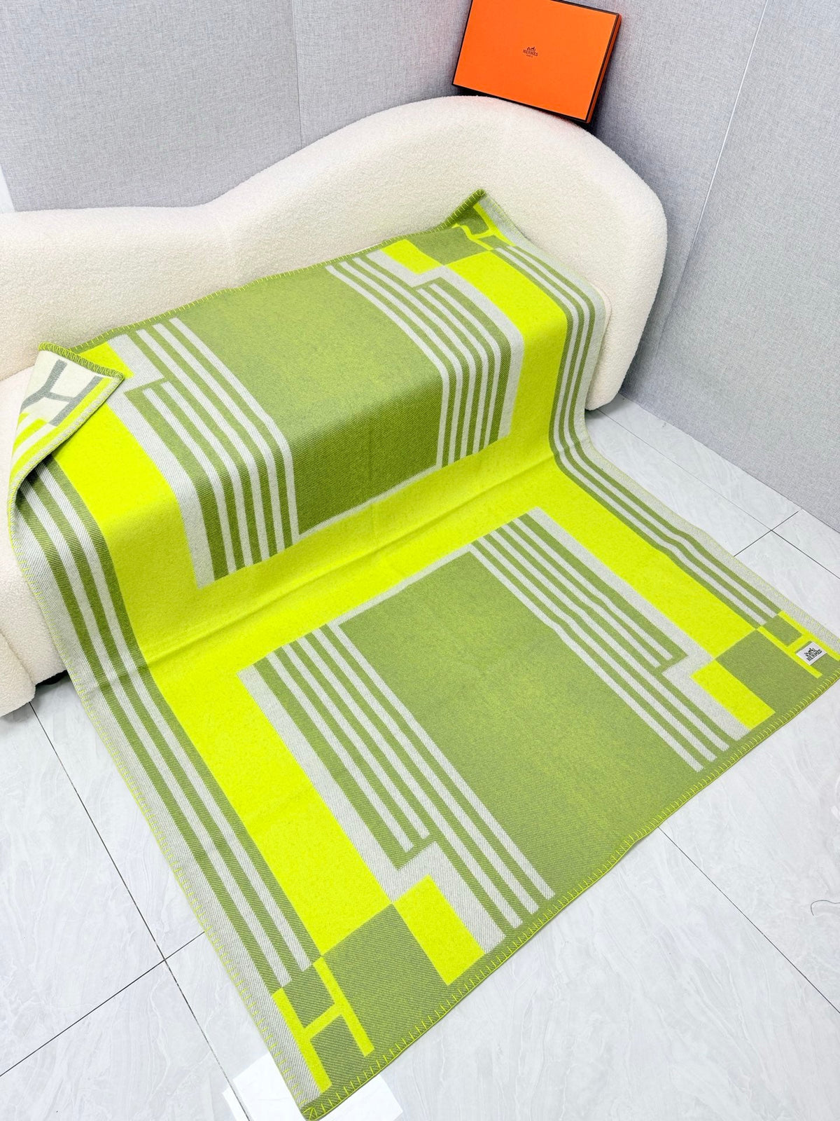 Hermes 26s Ithaque Blanket 135x175cm Green Wool 528152