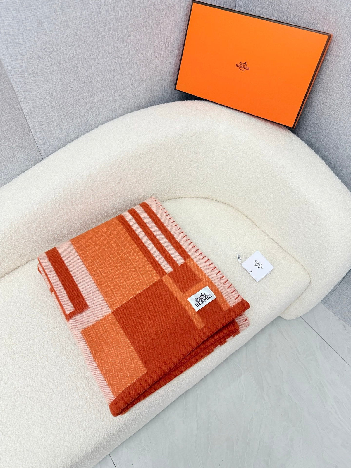 Hermes 26s Ithaque Blanket 135x175cm Orange Wool 528154