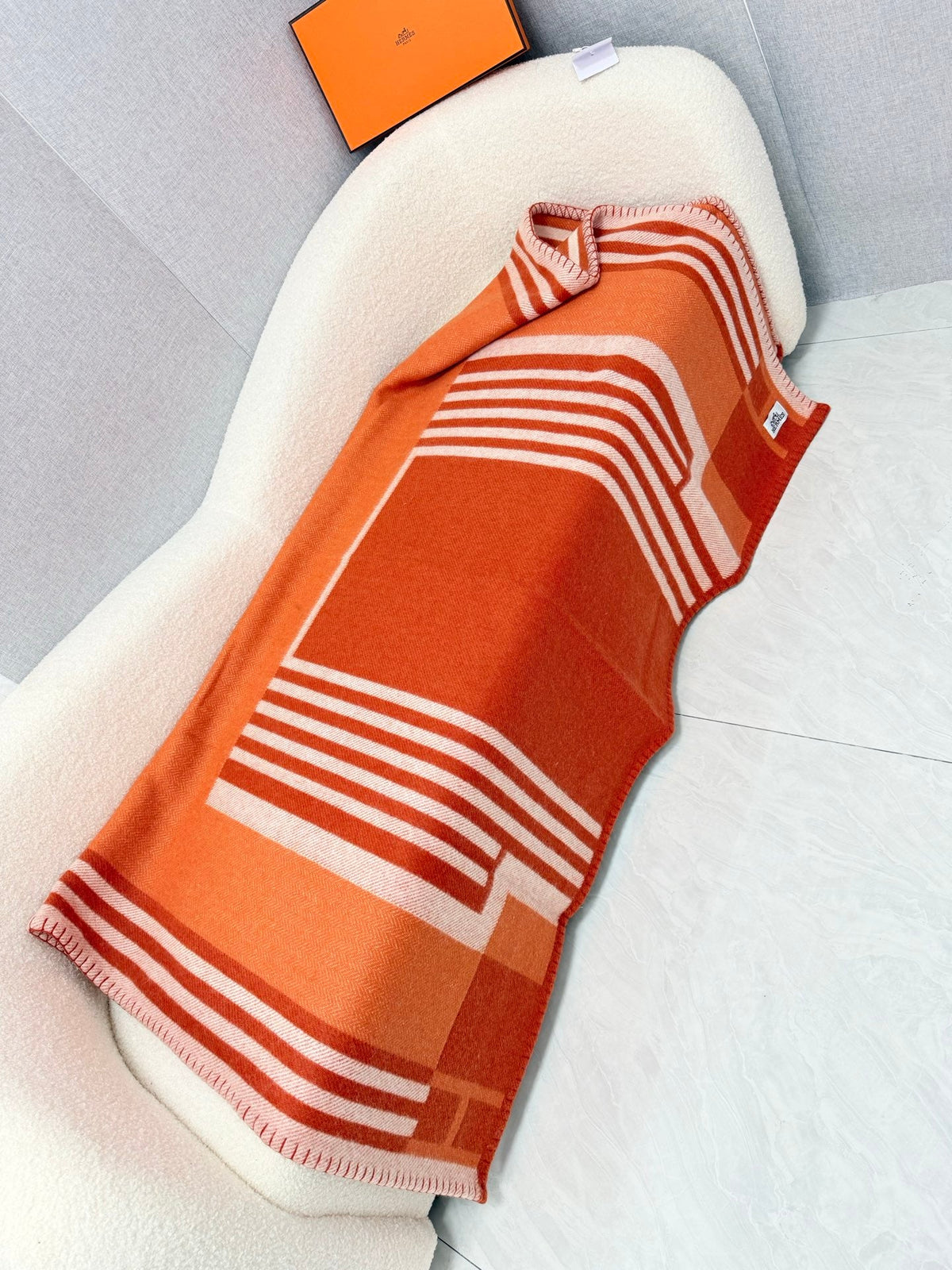 Hermes 26s Ithaque Blanket 135x175cm Orange Wool 528154