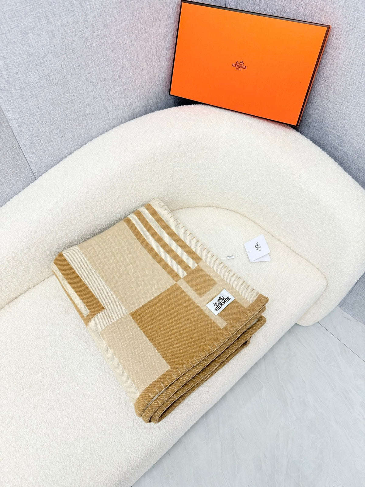 Hermes 26s Ithaque Blanket 135x175cm Camel Wool 528155