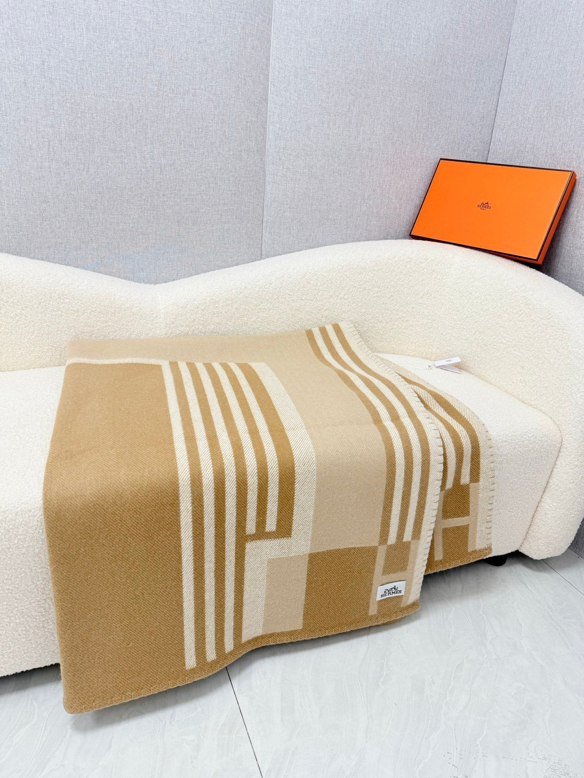 Hermes 26s Ithaque Blanket 135x175cm Camel Wool 528155