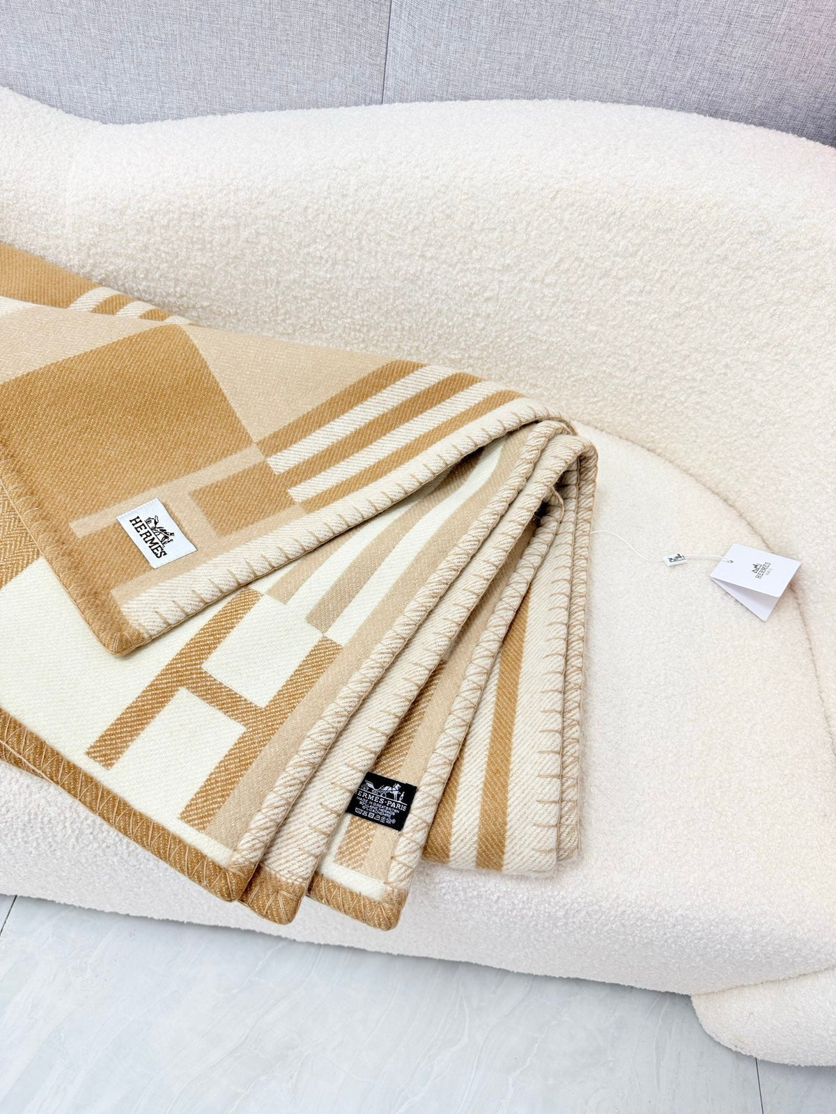 Hermes 26s Ithaque Blanket 135x175cm Camel Wool 528155