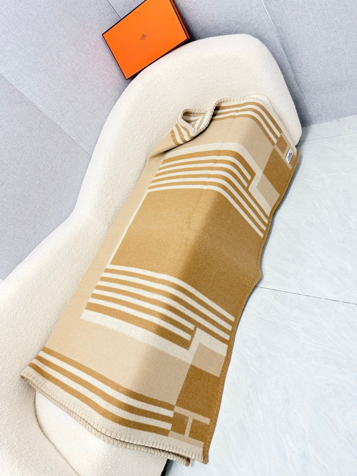 Hermes 26s Ithaque Blanket 135x175cm Camel Wool 528155