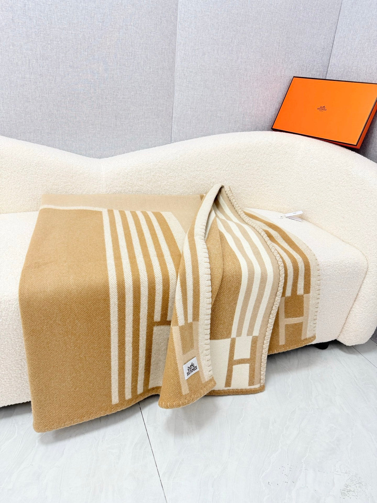 Hermes 26s Ithaque Blanket 135x175cm Camel Wool 528155