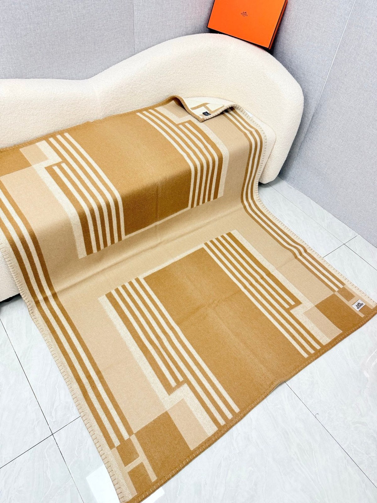 Hermes 26s Ithaque Blanket 135x175cm Camel Wool 528155