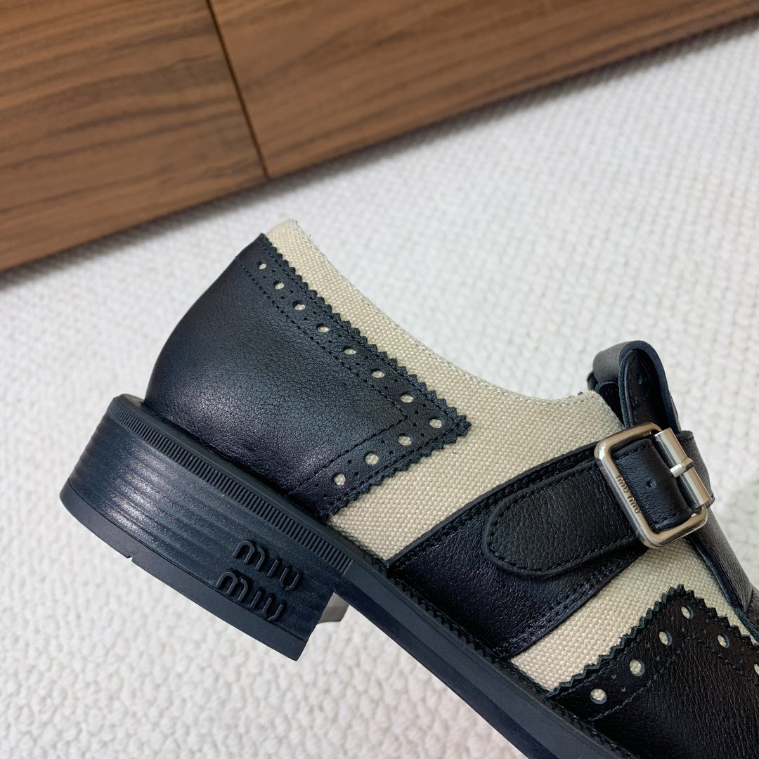 Miu Oxford Shoes Black Mix Cream Cowhide