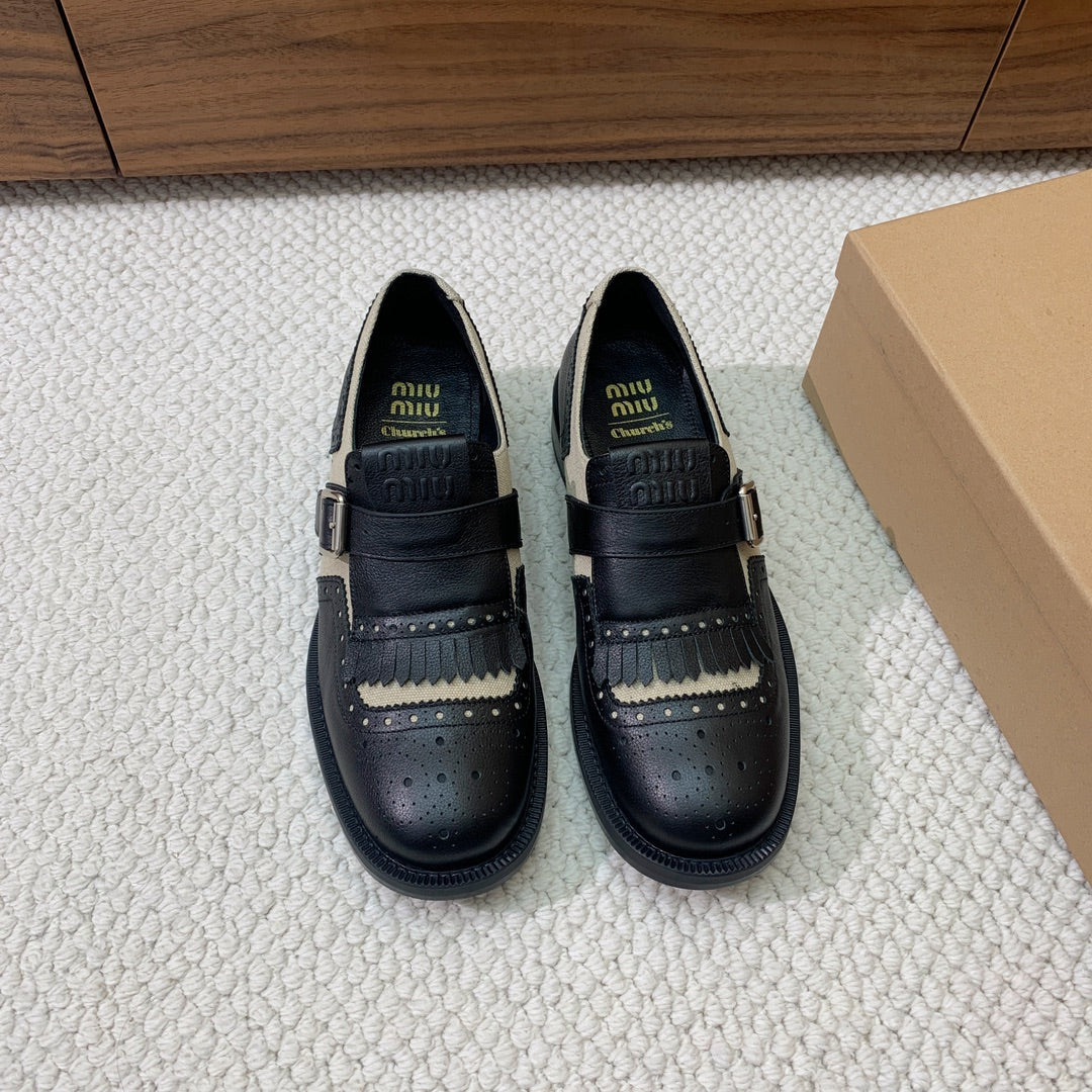 Miu Oxford Shoes Black Mix Cream Cowhide