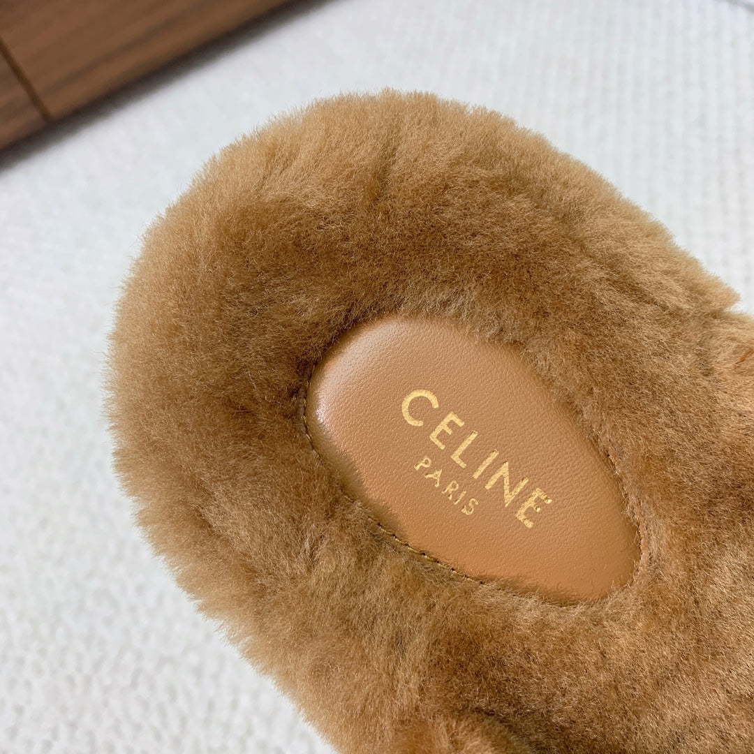 Celine 26s Two-Strap Quilted Sandals In Brown Wool