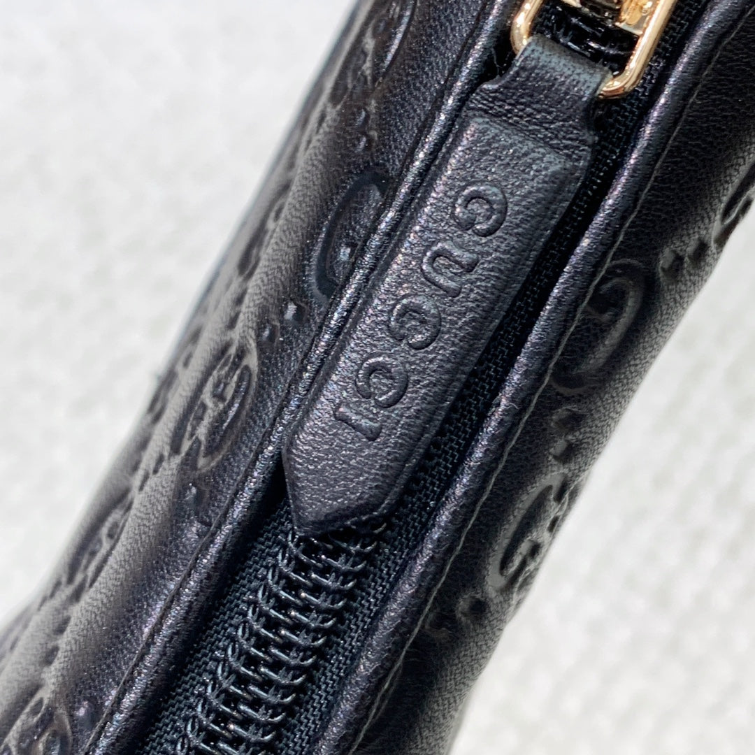 GG Riding Ankle Boots Black Monogram Embossed Cowhide 473642