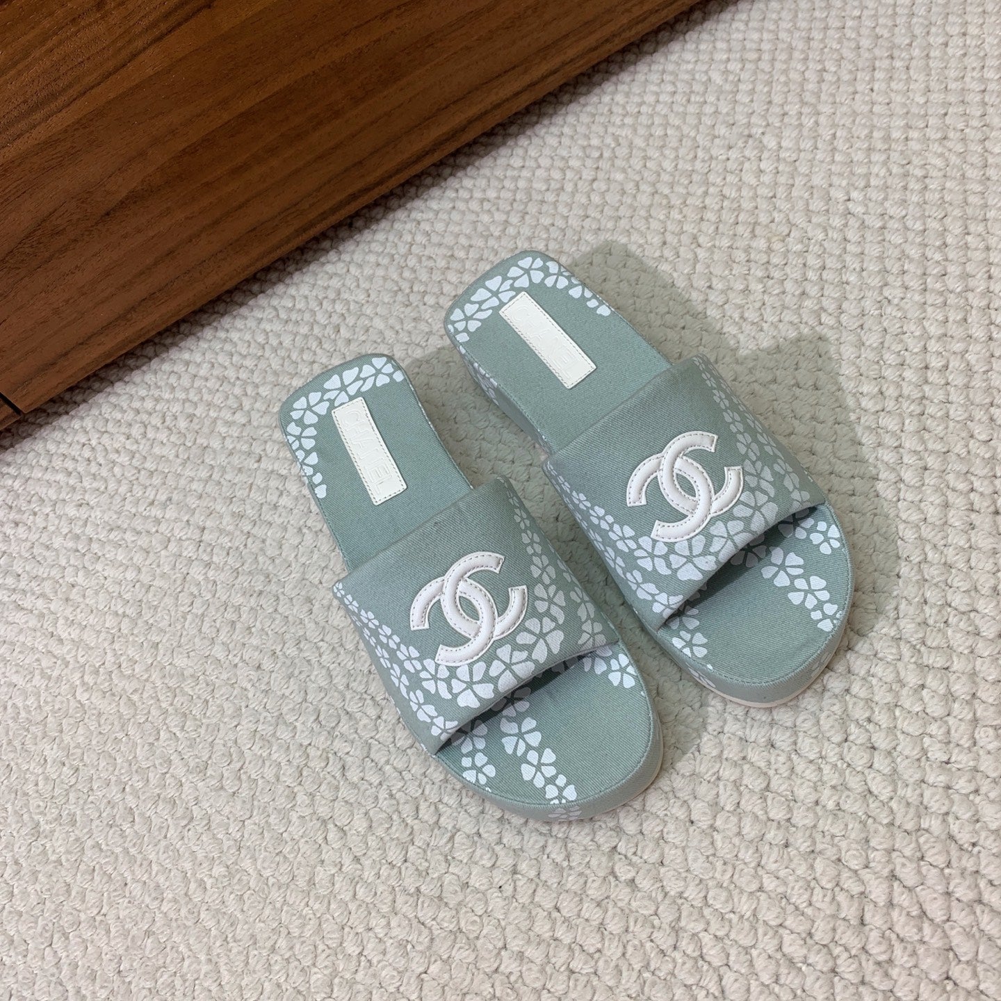 CC Platform Printed Slippers 4.5cm Dusty Teal Canvas 792622