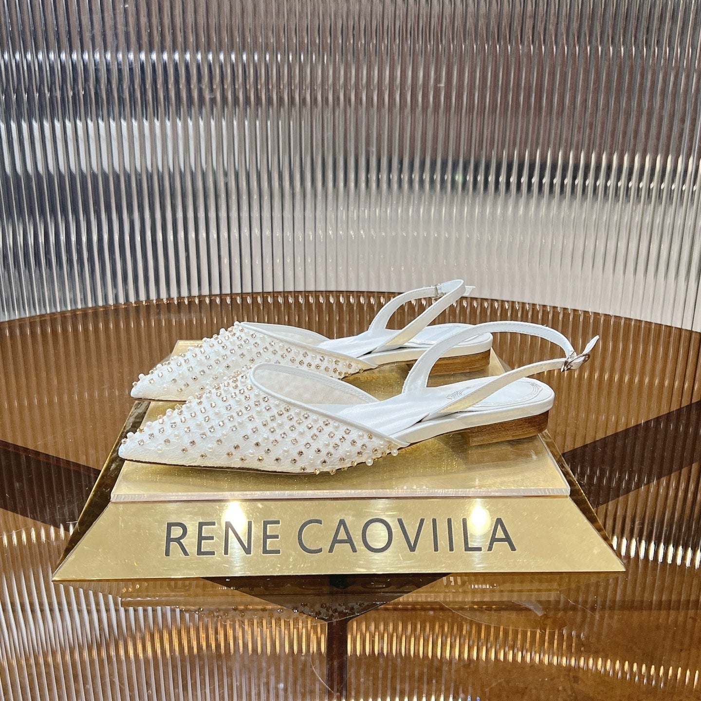 RC Slingback 1cm White Rhinestone Sheepskin 281983