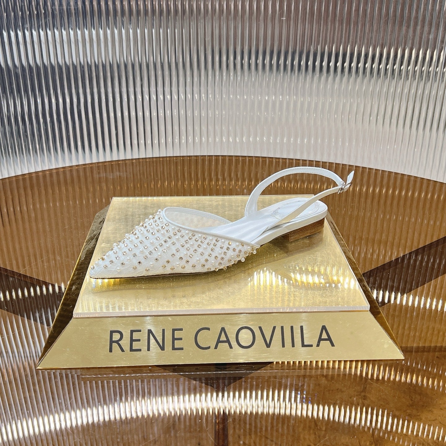 RC Slingback 1cm White Rhinestone Sheepskin 281983