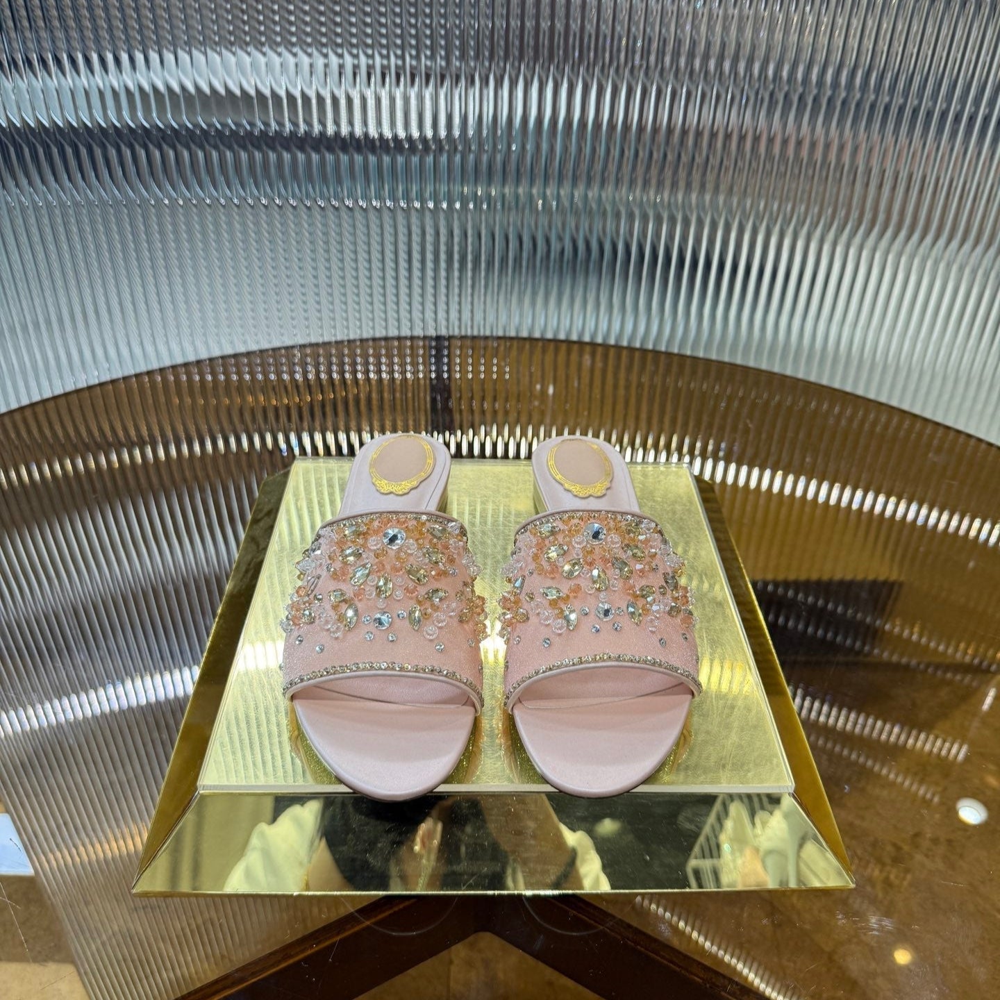 RC 25C Butterfly Flower Sandals Slippers Pink Sheepskin Rhinestone 275765