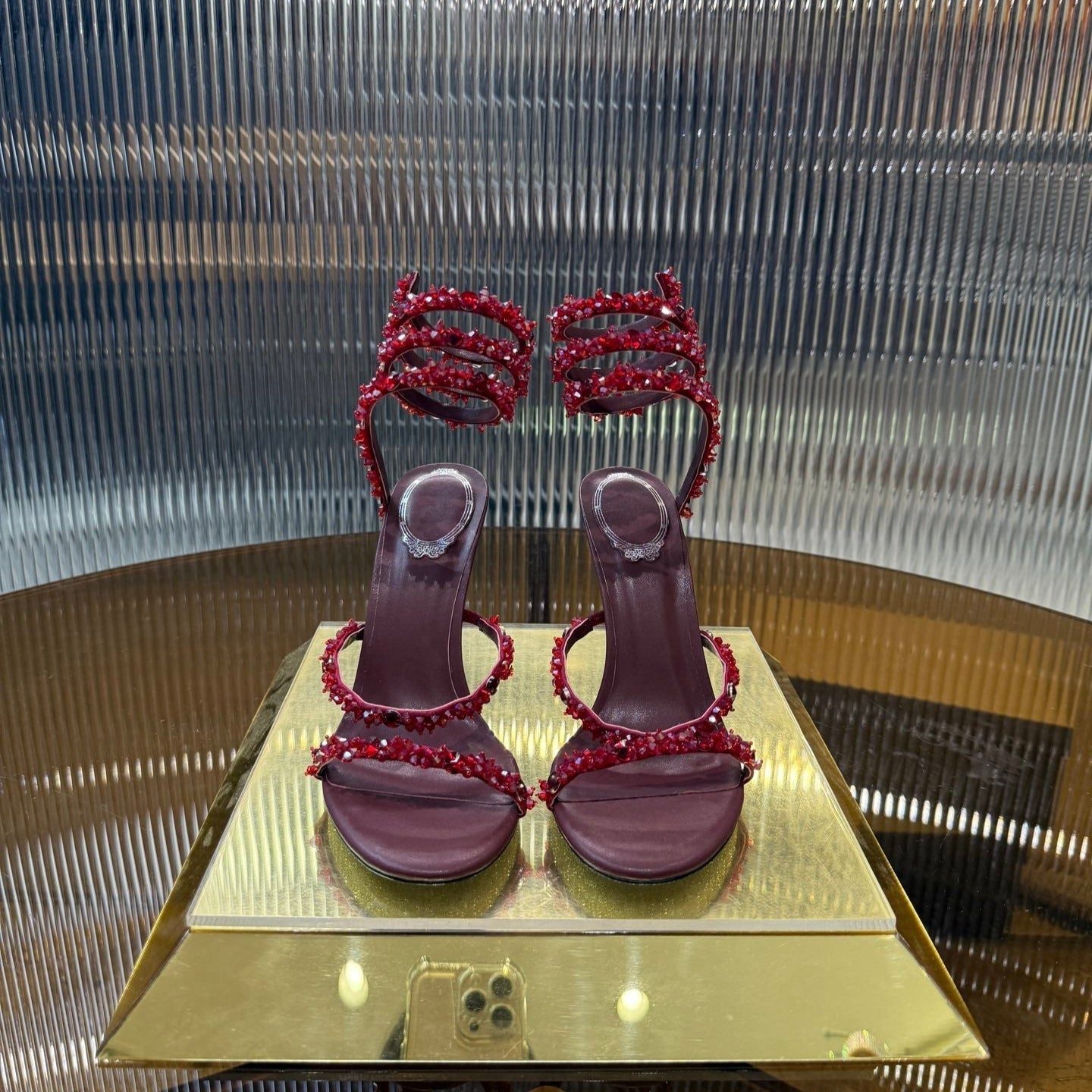 RC 25C Crystal Diamond Sandals Red Sheepskin Rhinestone 275779
