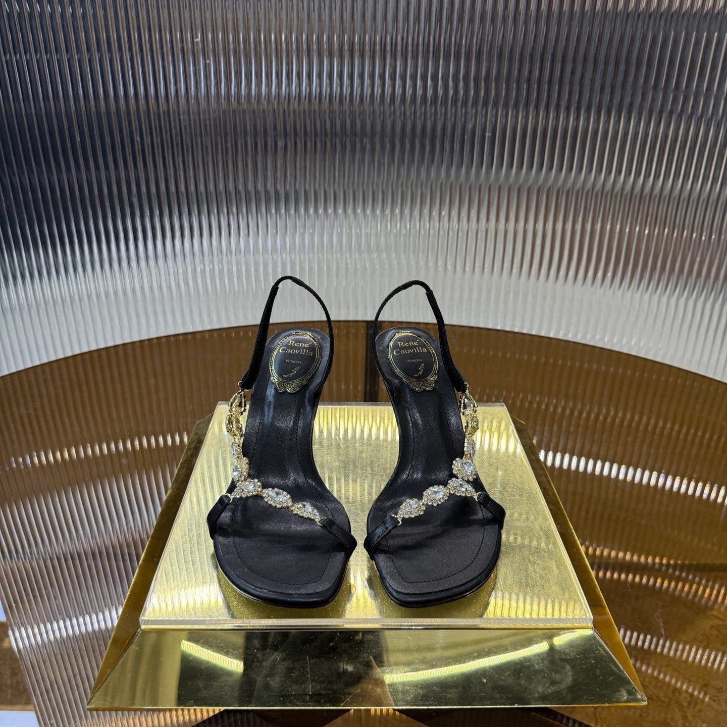 RC 25C Diamond Sandals Black Sheepskin Rhinestones 314825