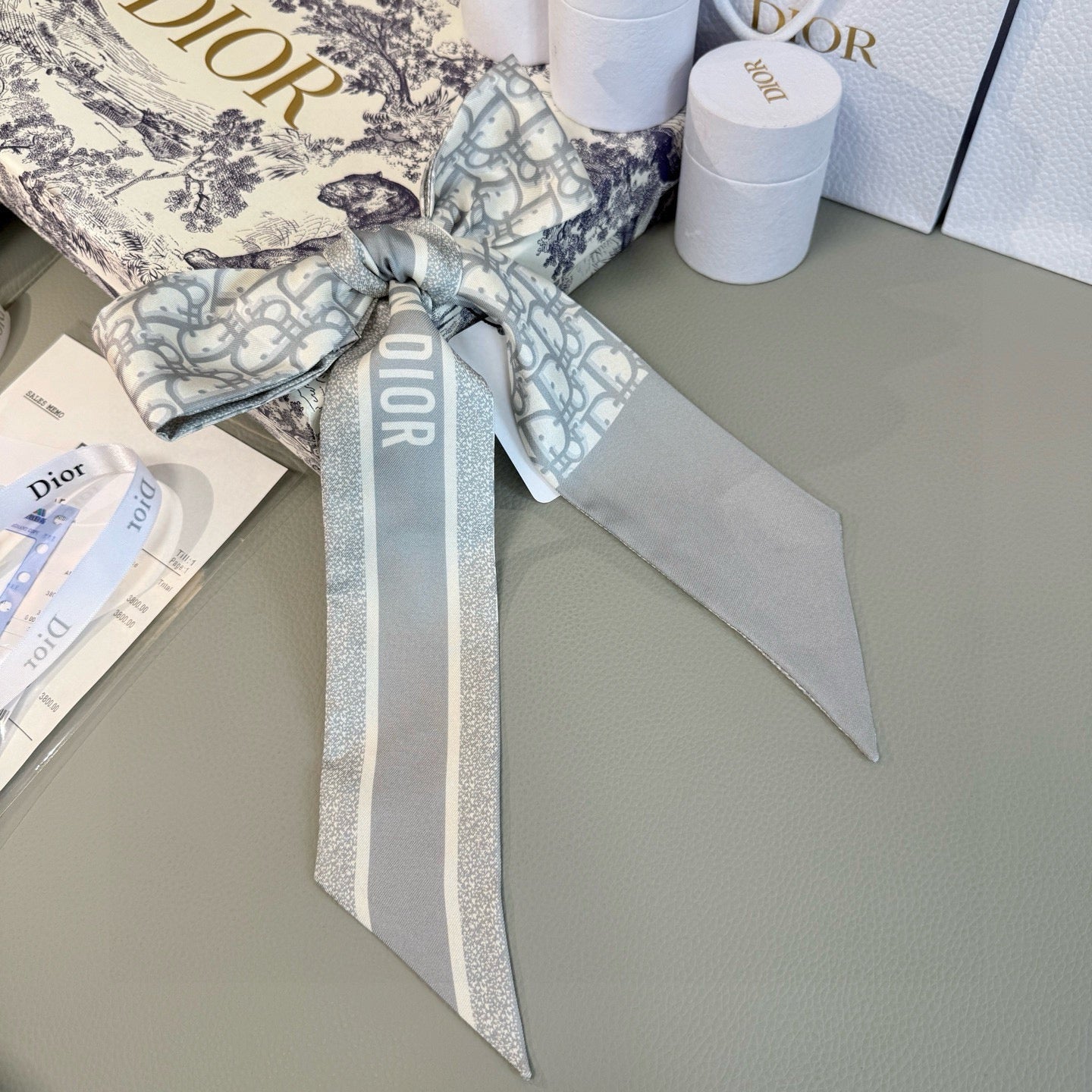 CD Twilly Mini Scarf 105 Grey Silk Twill 147663