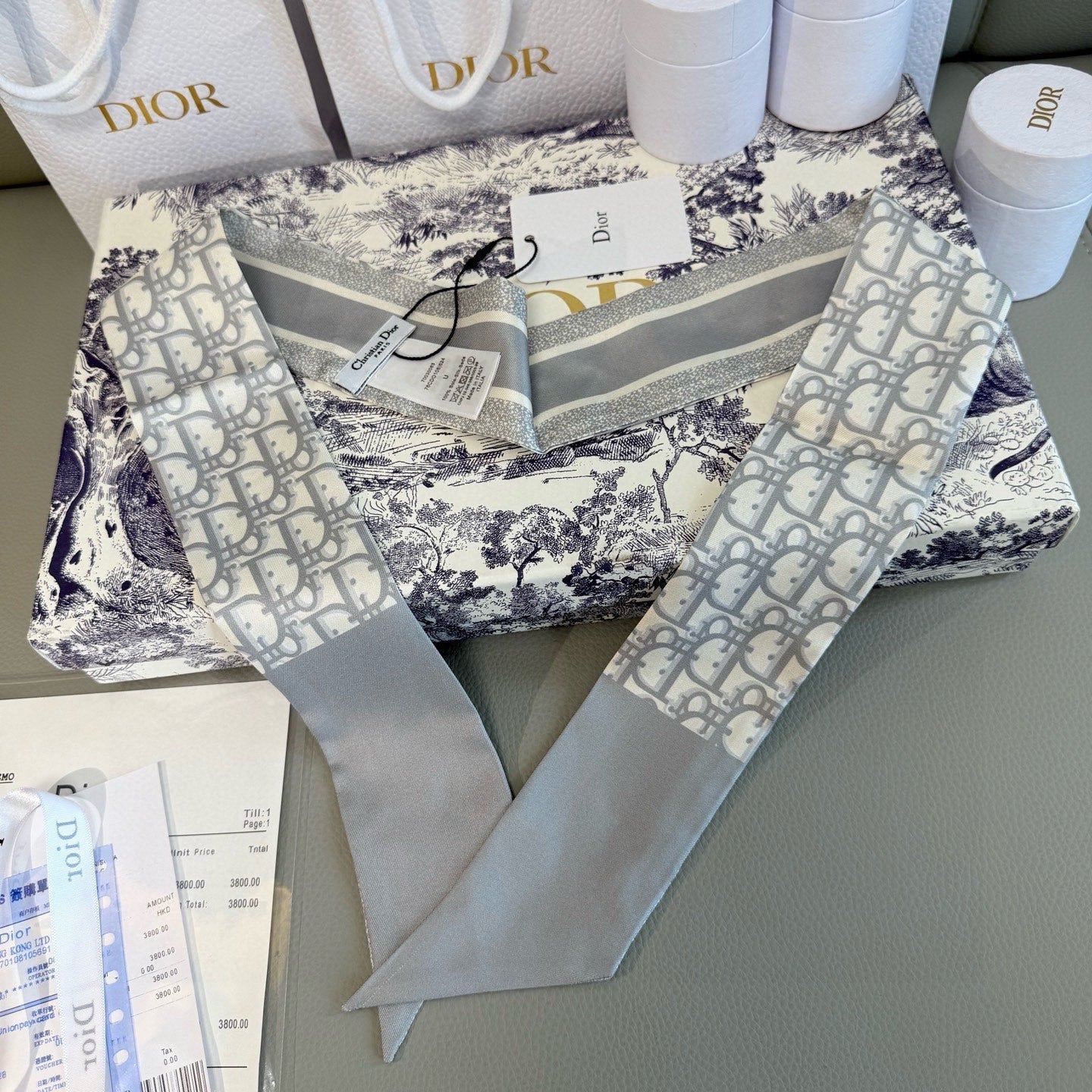 CD Twilly Mini Scarf 105 Grey Silk Twill 147663