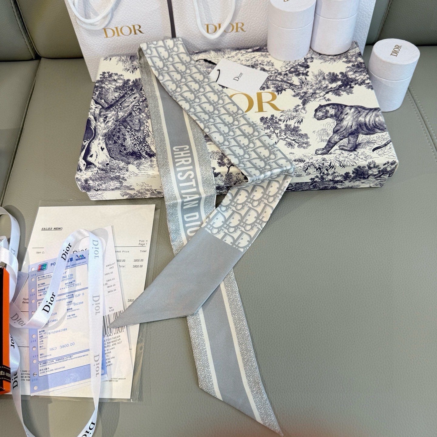 CD Twilly Mini Scarf 105 Grey Silk Twill 147663