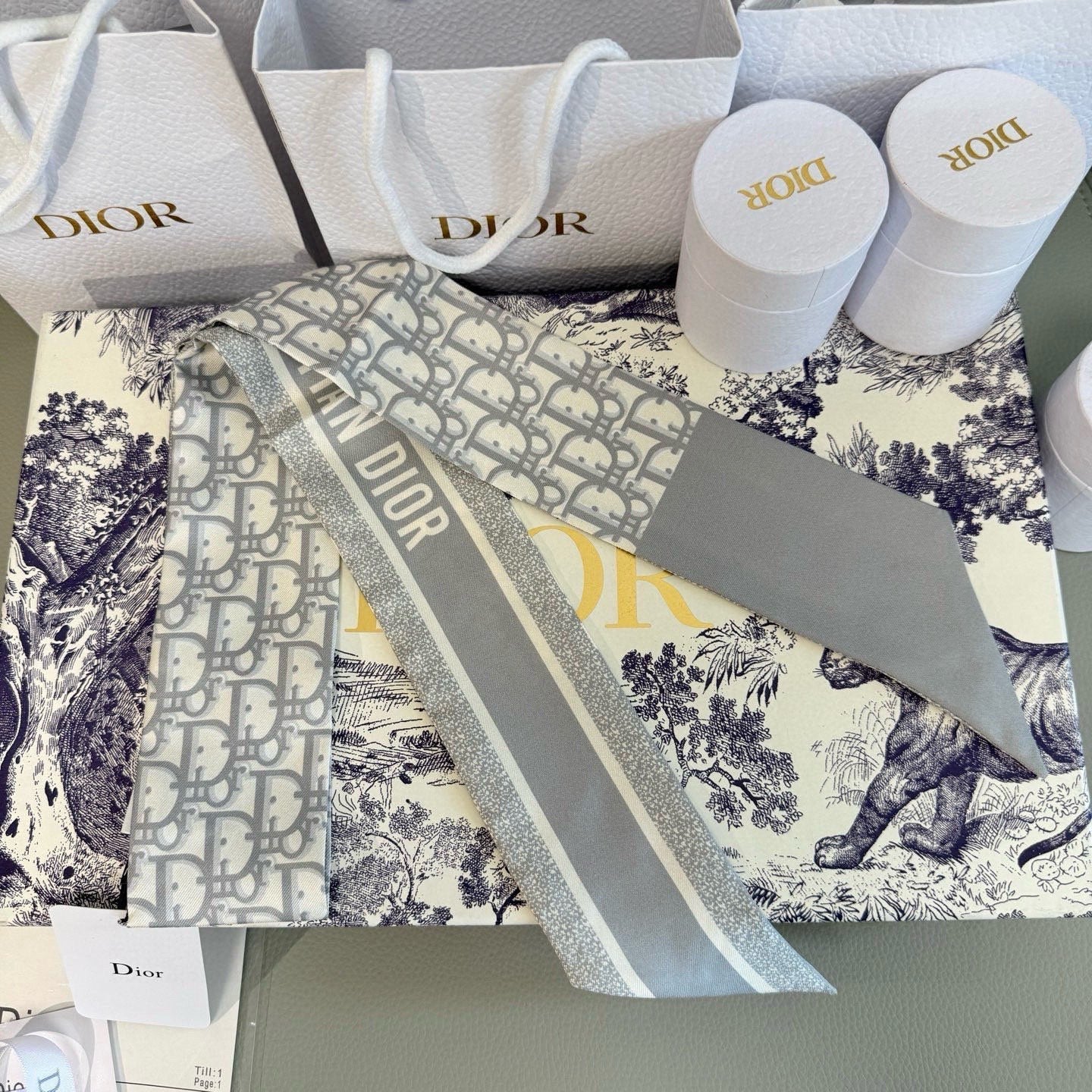 CD Twilly Mini Scarf 105 Grey Silk Twill 147663