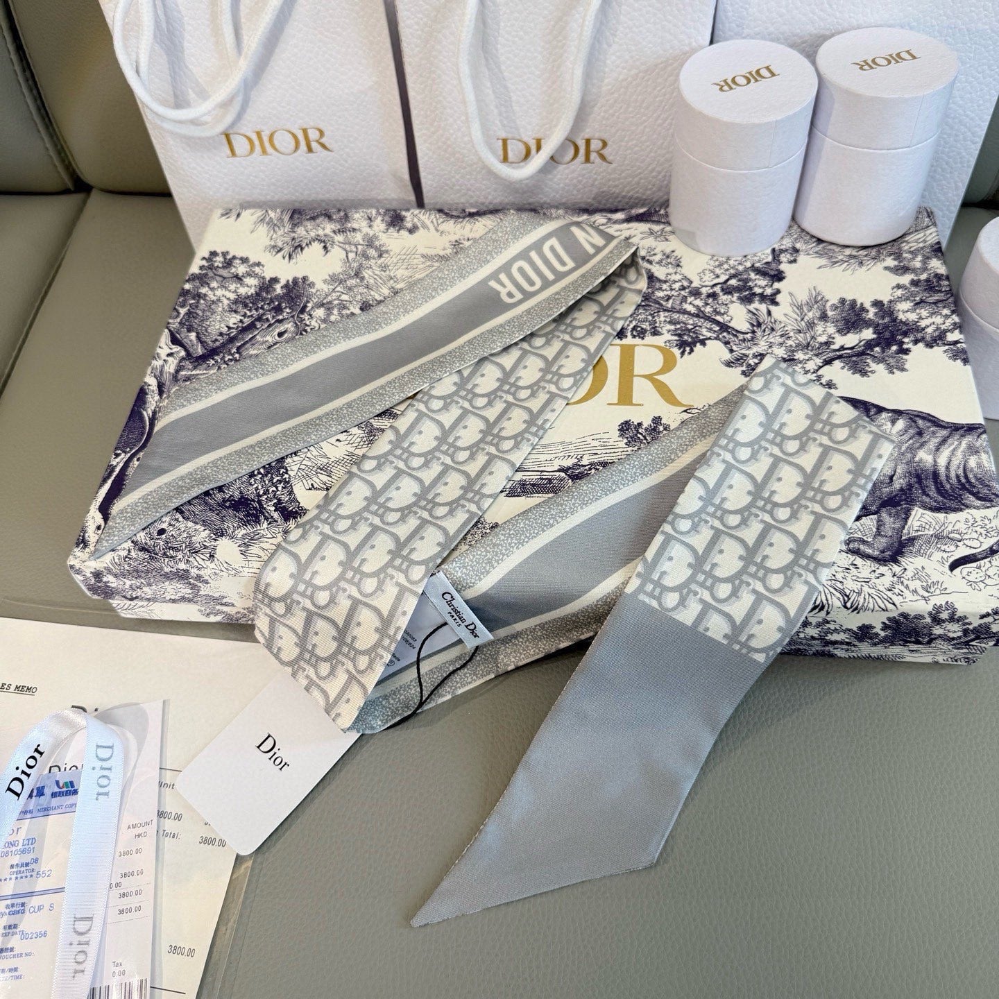 CD Twilly Mini Scarf 105 Grey Silk Twill 147663