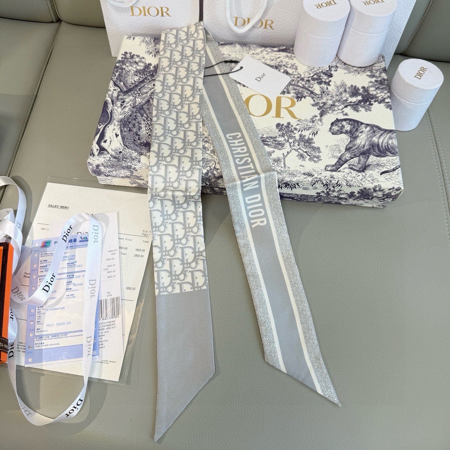 CD Twilly Mini Scarf 105 Grey Silk Twill 147663