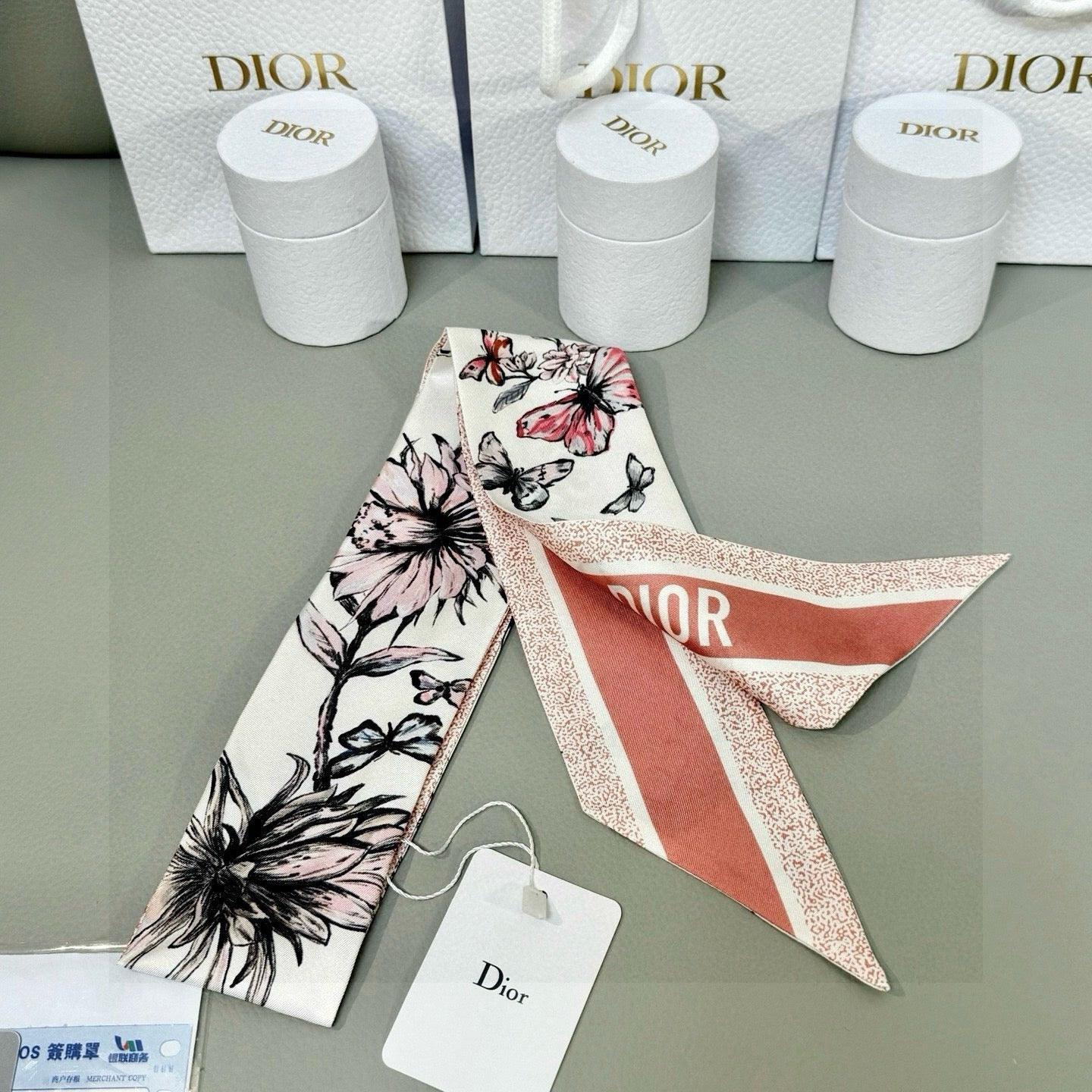 CD Twilly Mini Scarf 105 Ivory Pink Silk Twill 153193