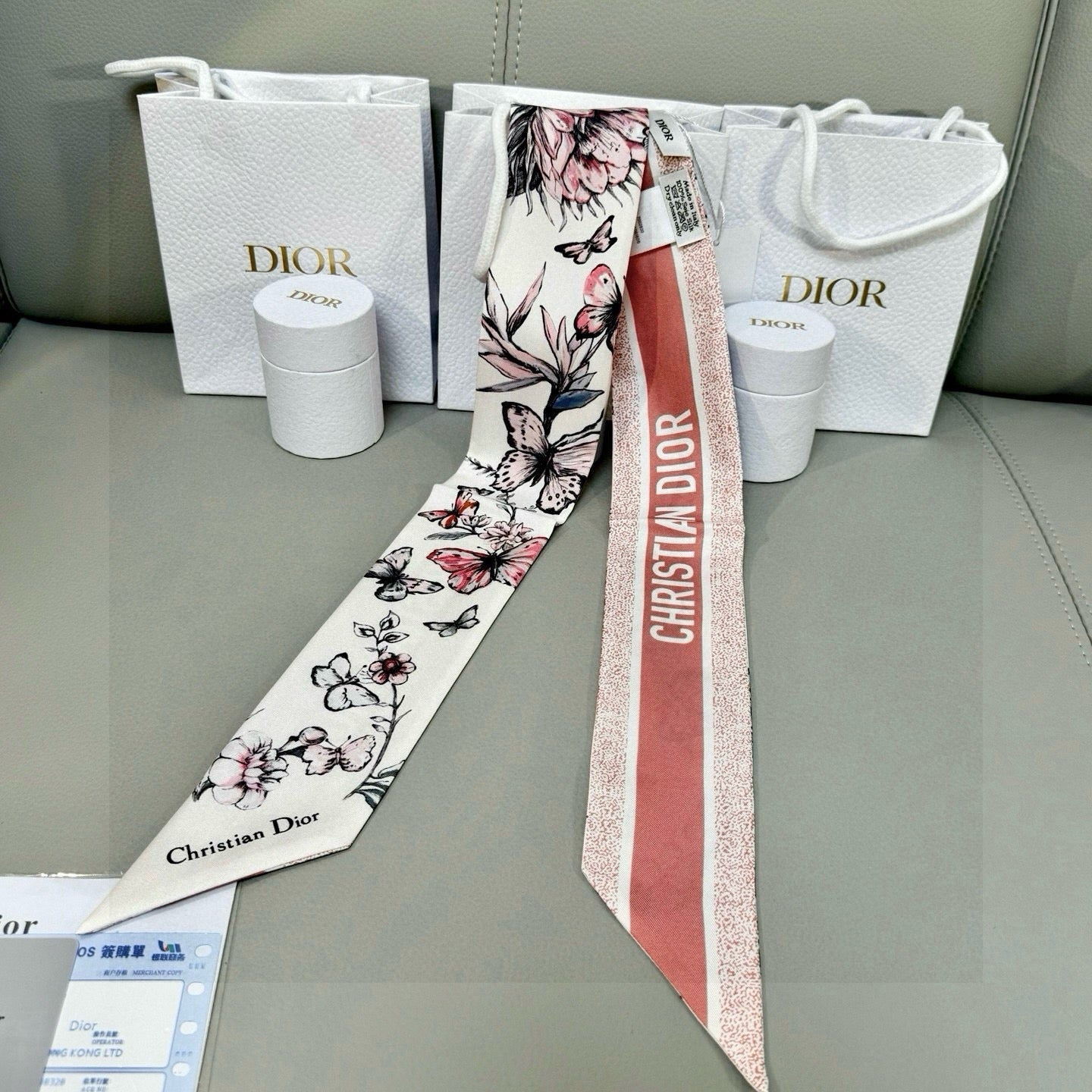 CD Twilly Mini Scarf 105 Ivory Pink Silk Twill 153193