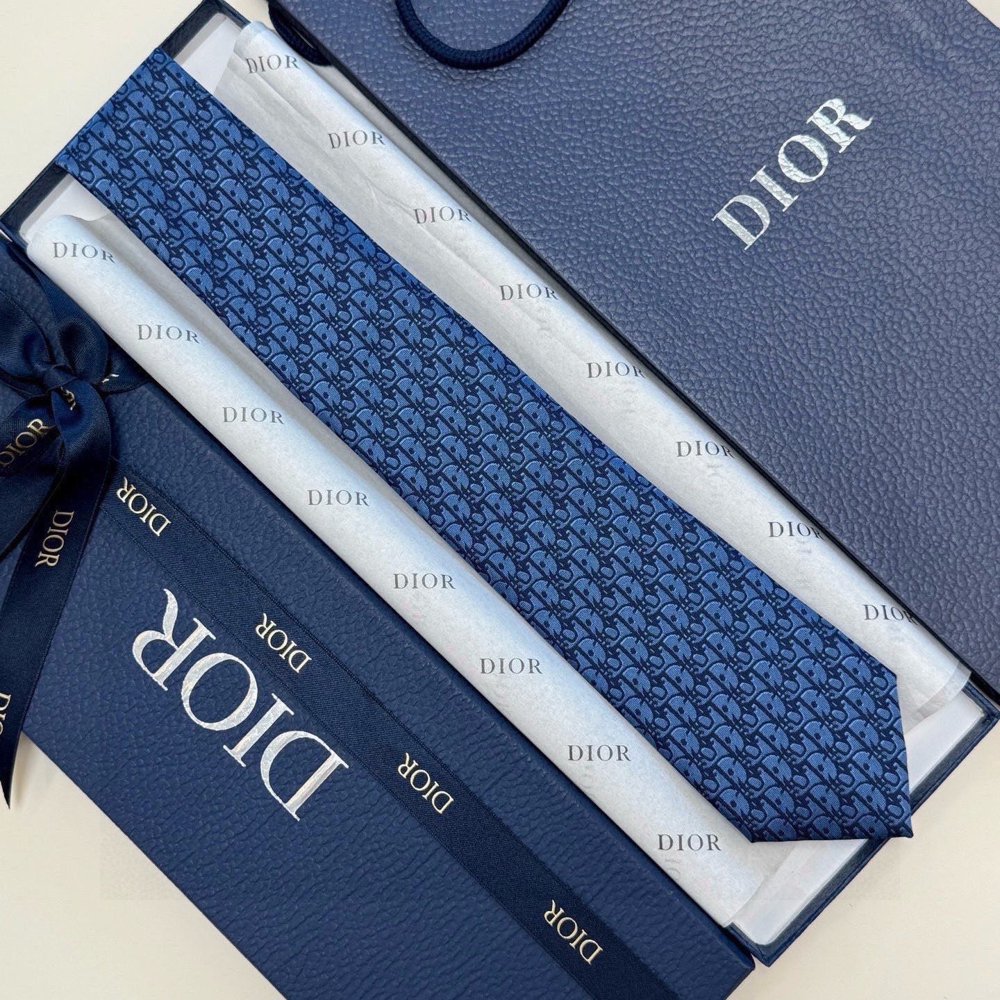 CD Oblique Tie Dark Blue Silk 212107