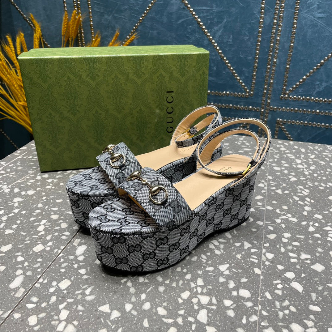GG HORSEBIT FLATFORM SANDAL LEAD CALFSKIN