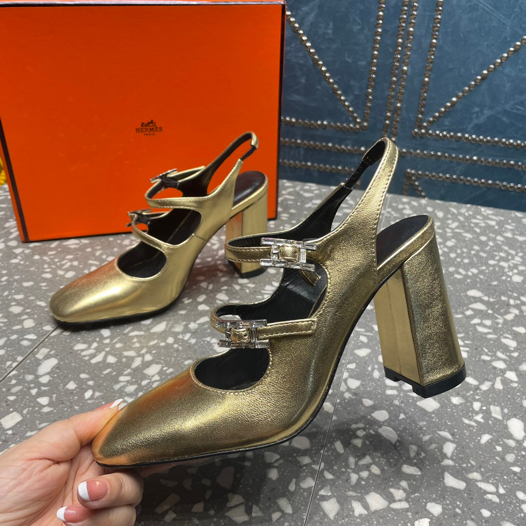 HM Jackie 80 Pump Gold Cowhide 962921