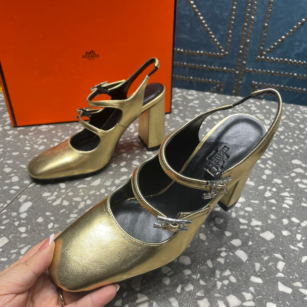 HM Jackie 80 Pump Gold Cowhide 962921