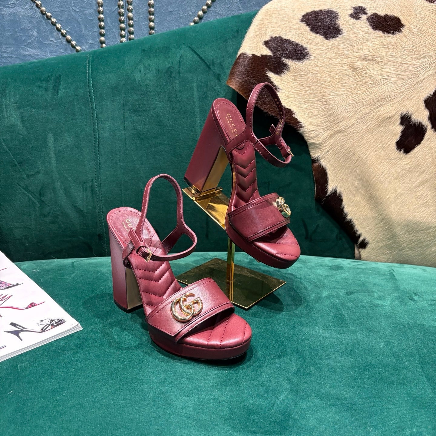 GG Platform Sandals With The Double G Burgundy Leather 741239
