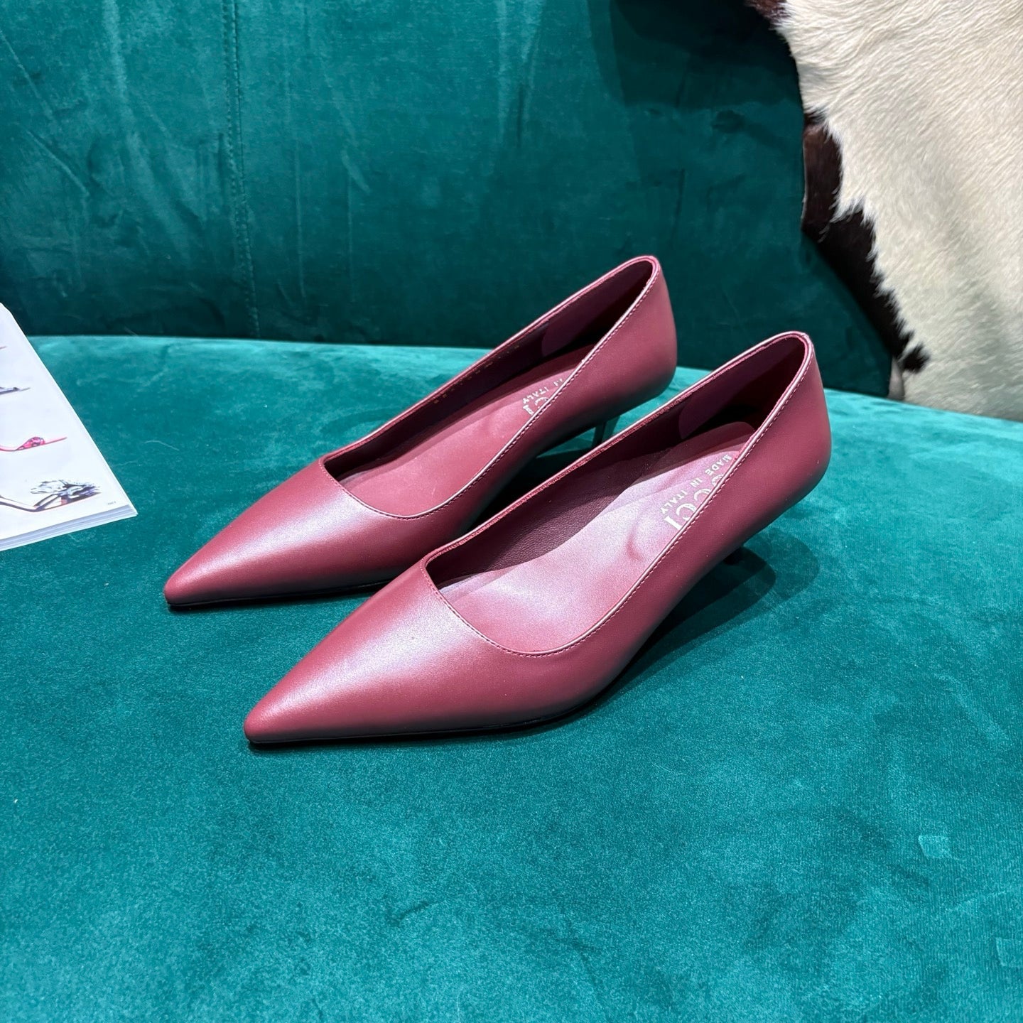 GG Pointed-Toe Slingback Burgundy Leather 741258