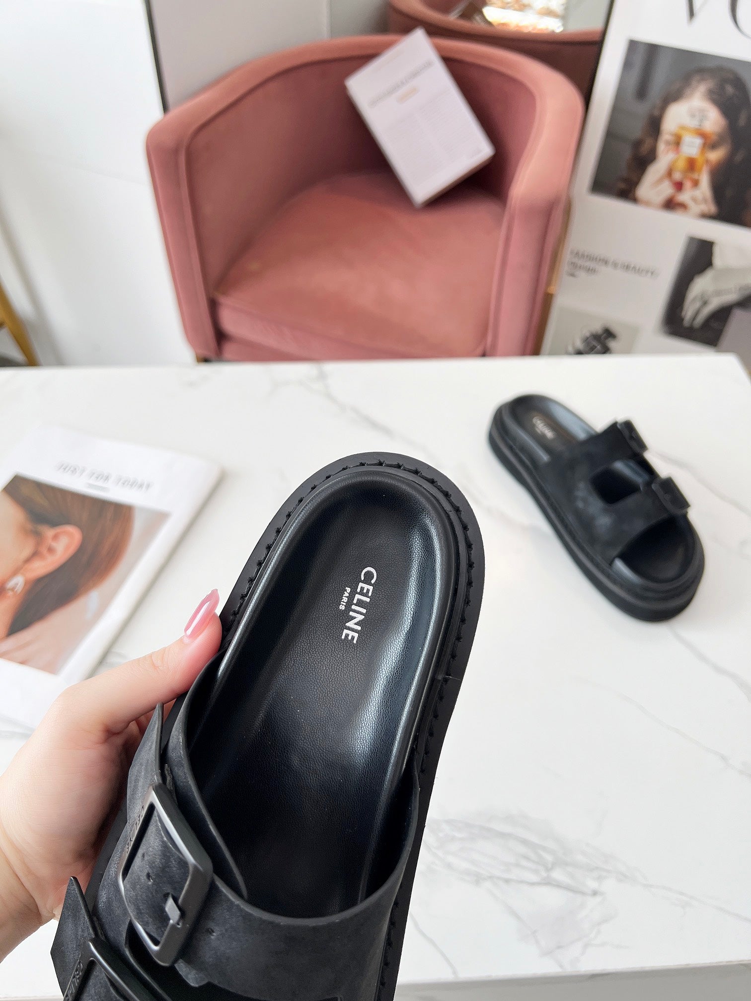 Celine 26s Sandals Hardware Buckles Black Suede Leather 982640