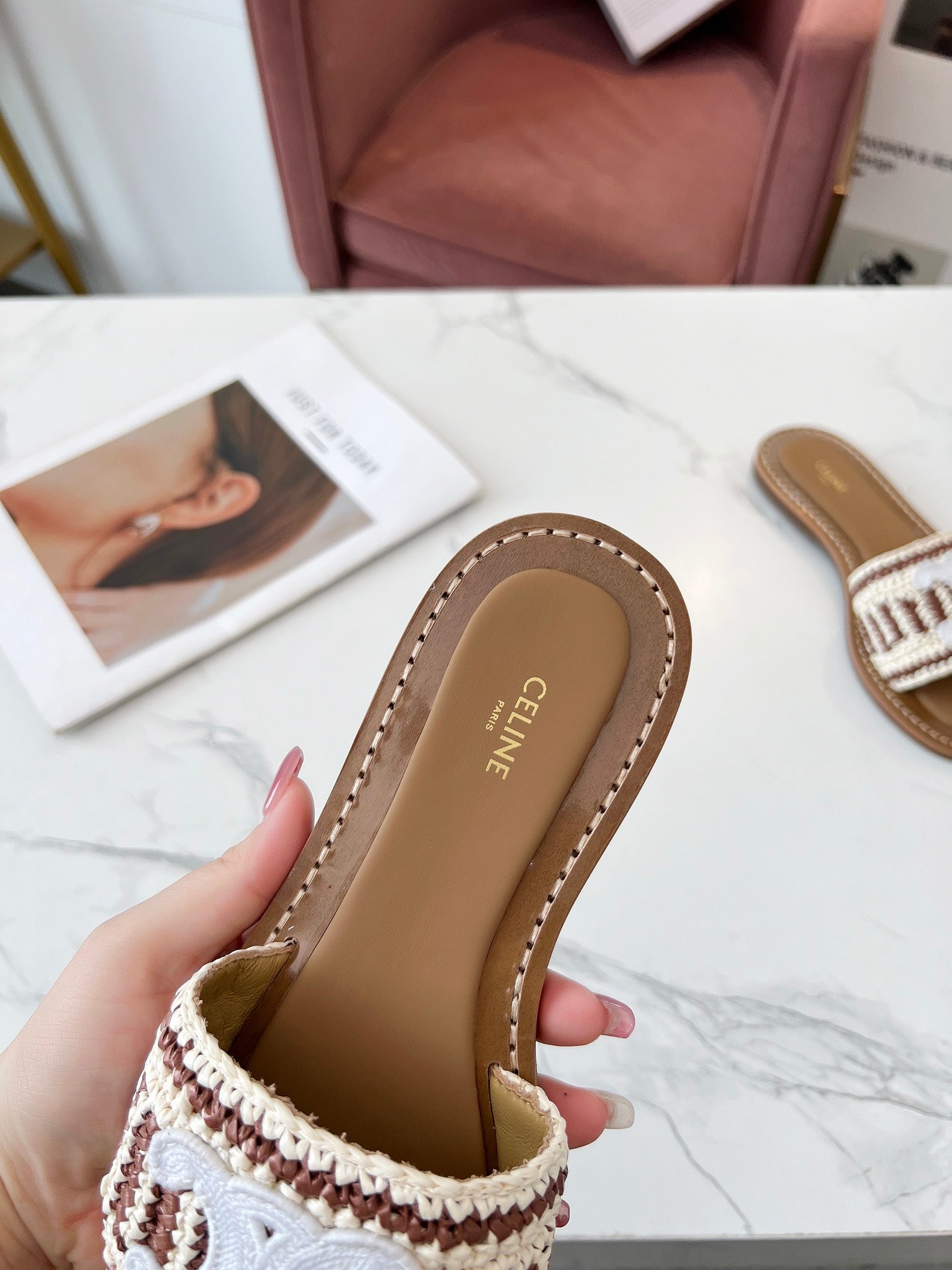 Celine 26s Slip-on Sandals Cotton Leather 982665