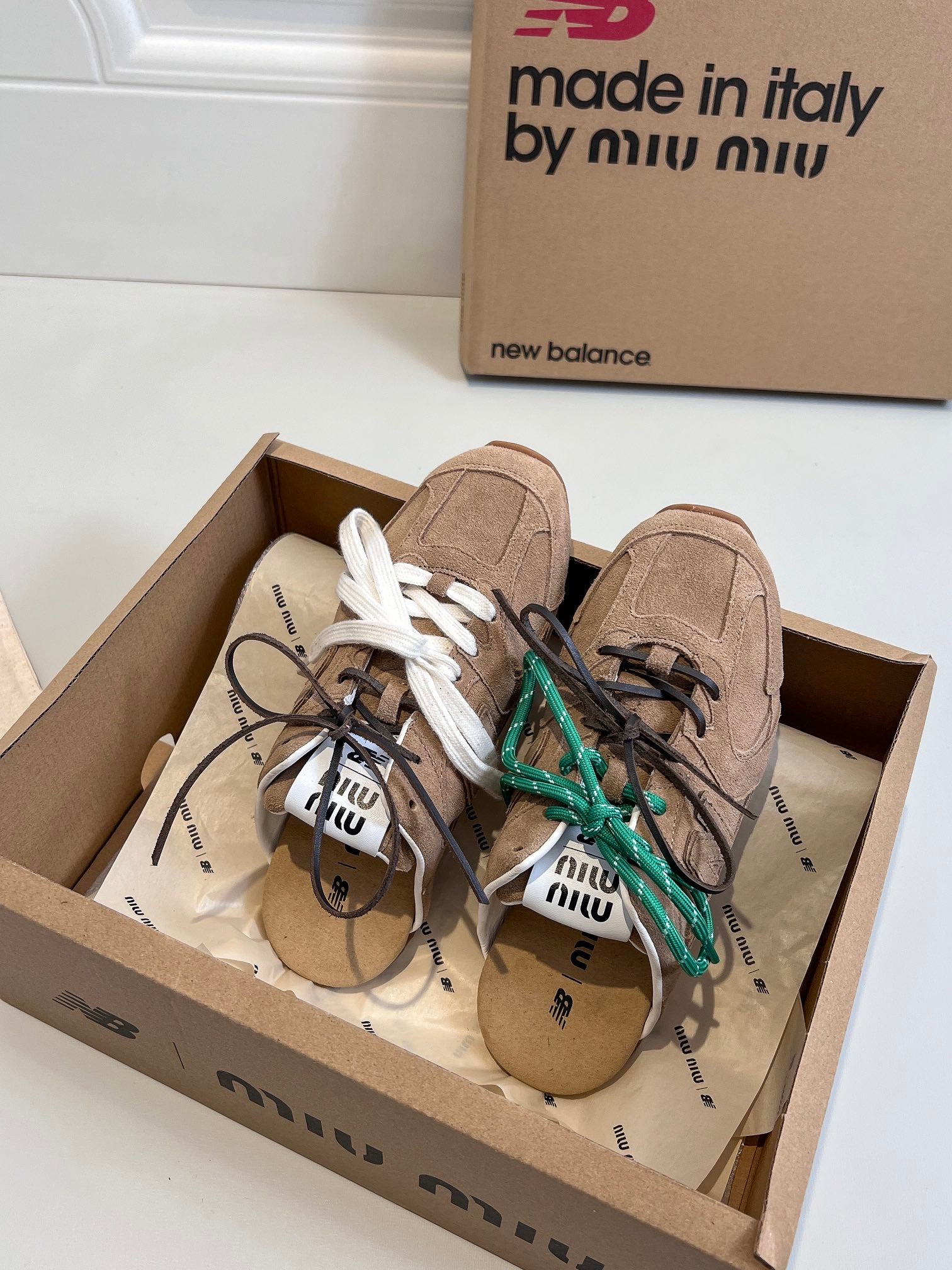 Miu x NB 530 SL Mules Light Brown Suede Leather 642517
