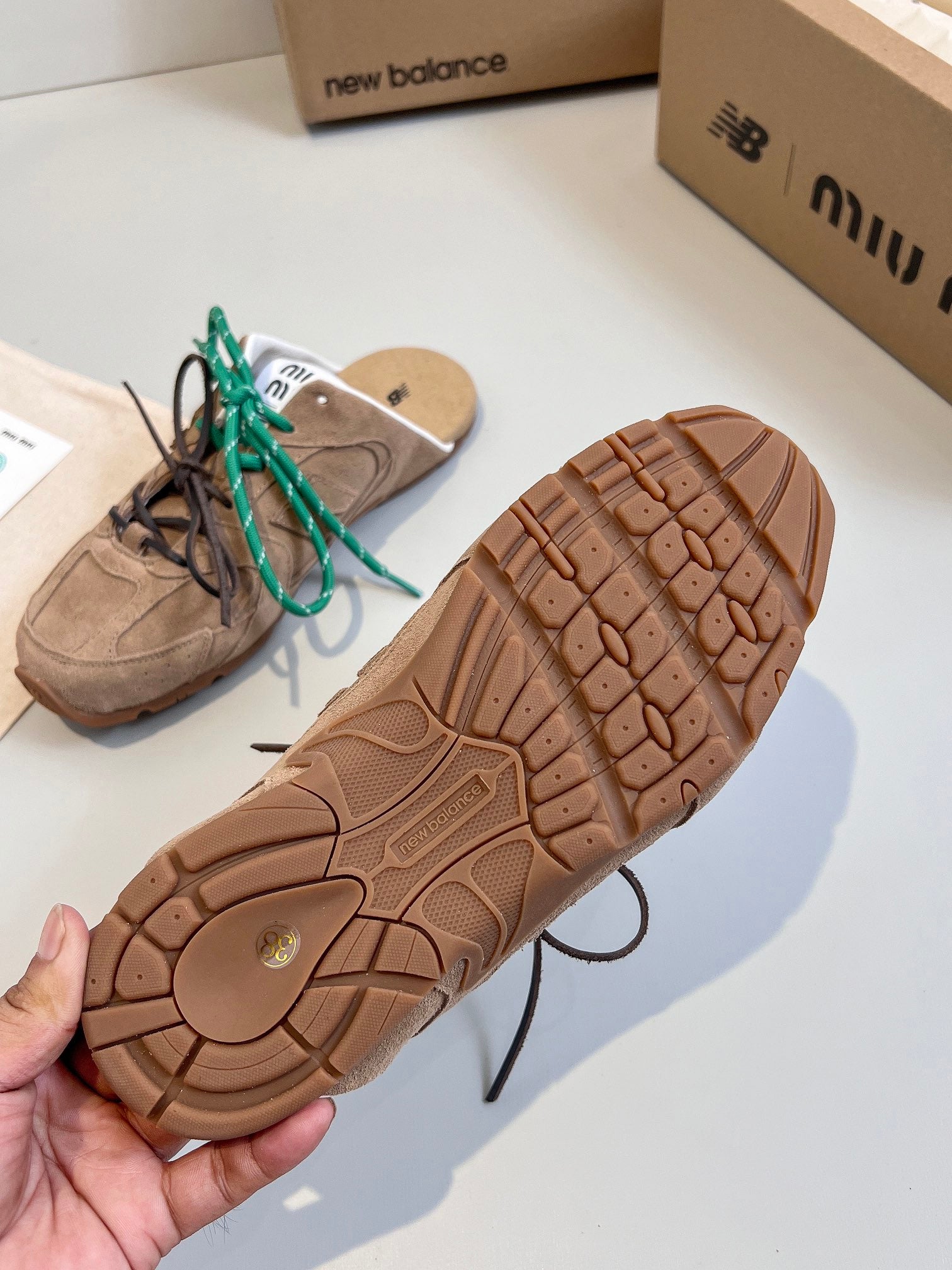 Miu x NB 530 SL Mules Light Brown Suede Leather 642517