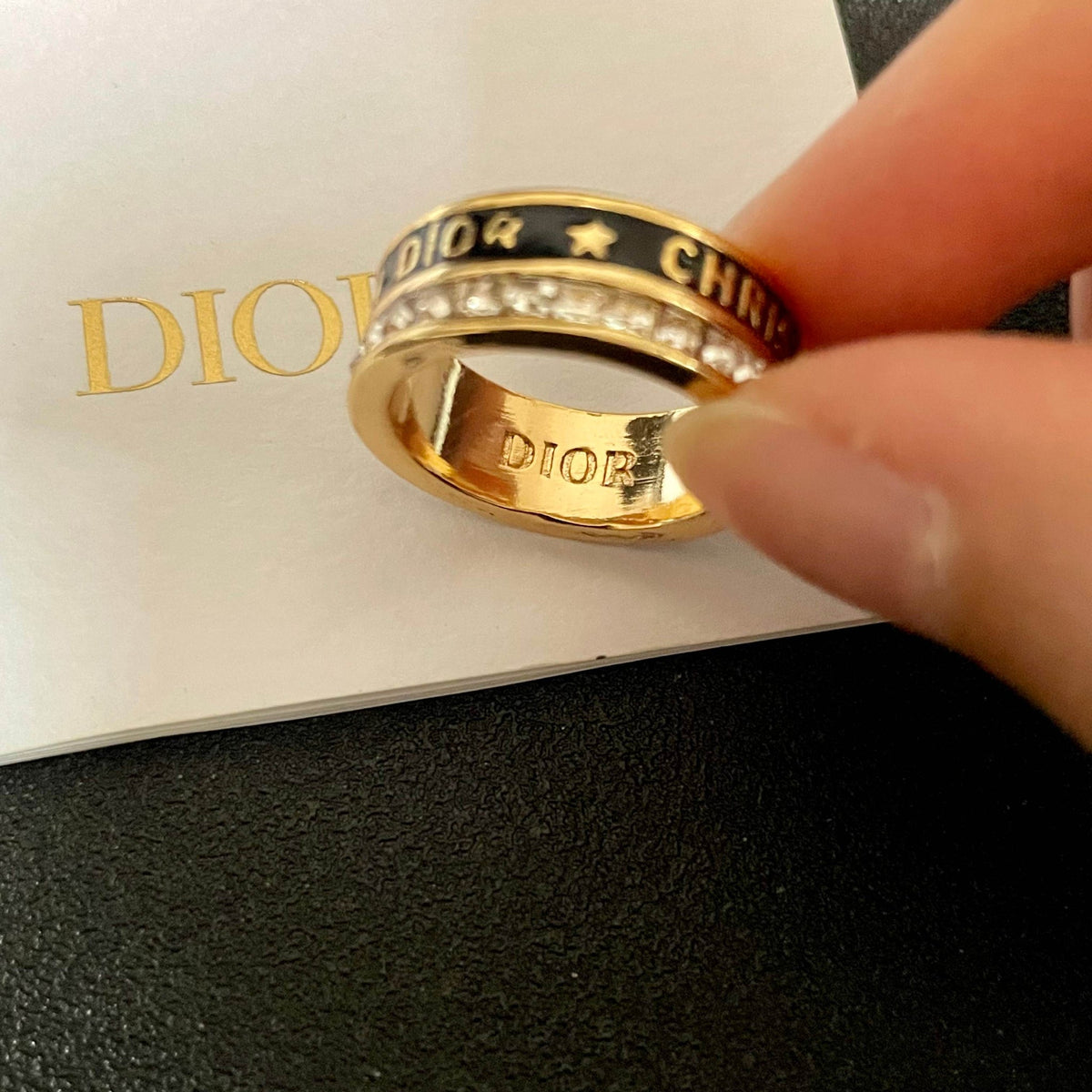 CD 26S Crystal Band Logo Ring In Gold Tone Metal 630811