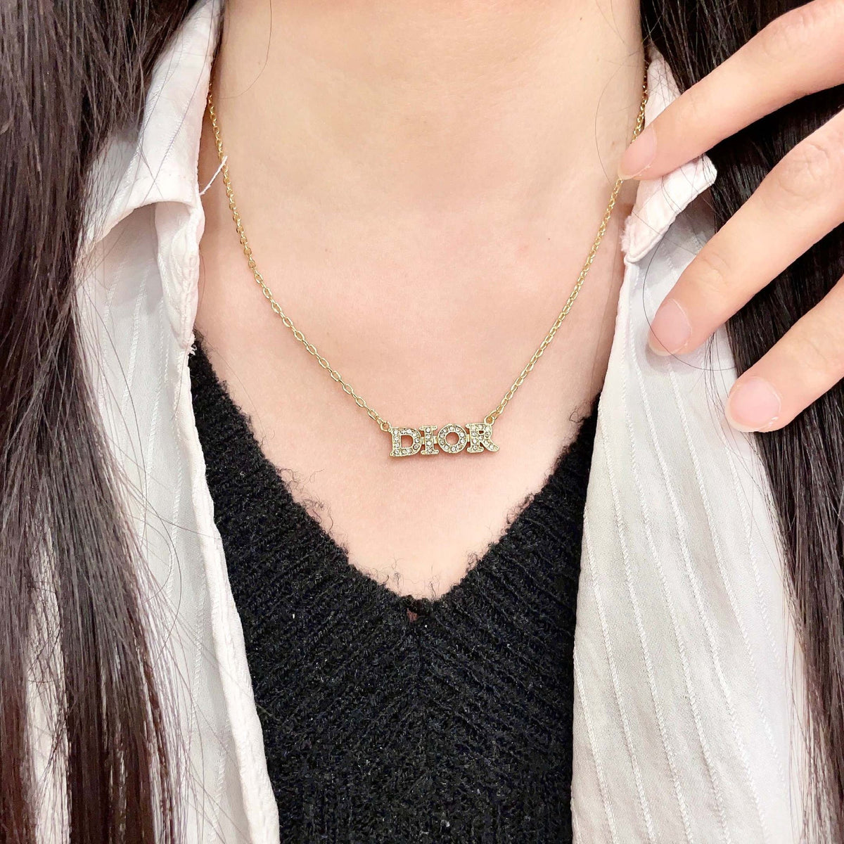 CD 26S Pave Logo Letter Necklace In Silver Tone Metal 631805