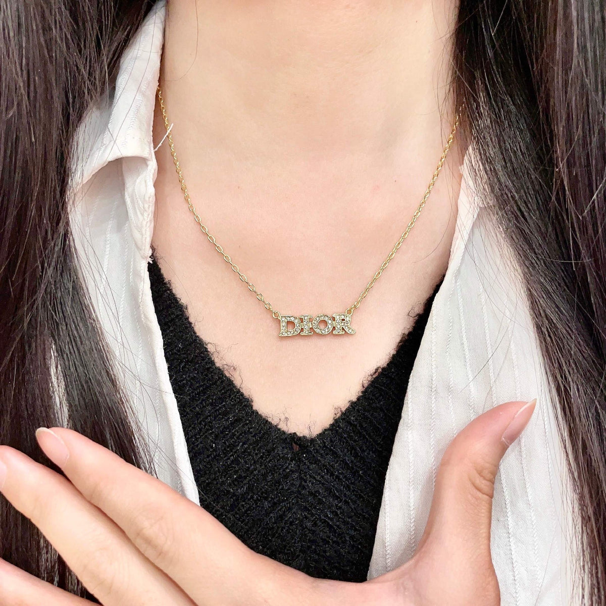 CD 26S Pave Logo Letter Necklace In Gold Tone Metal 631806